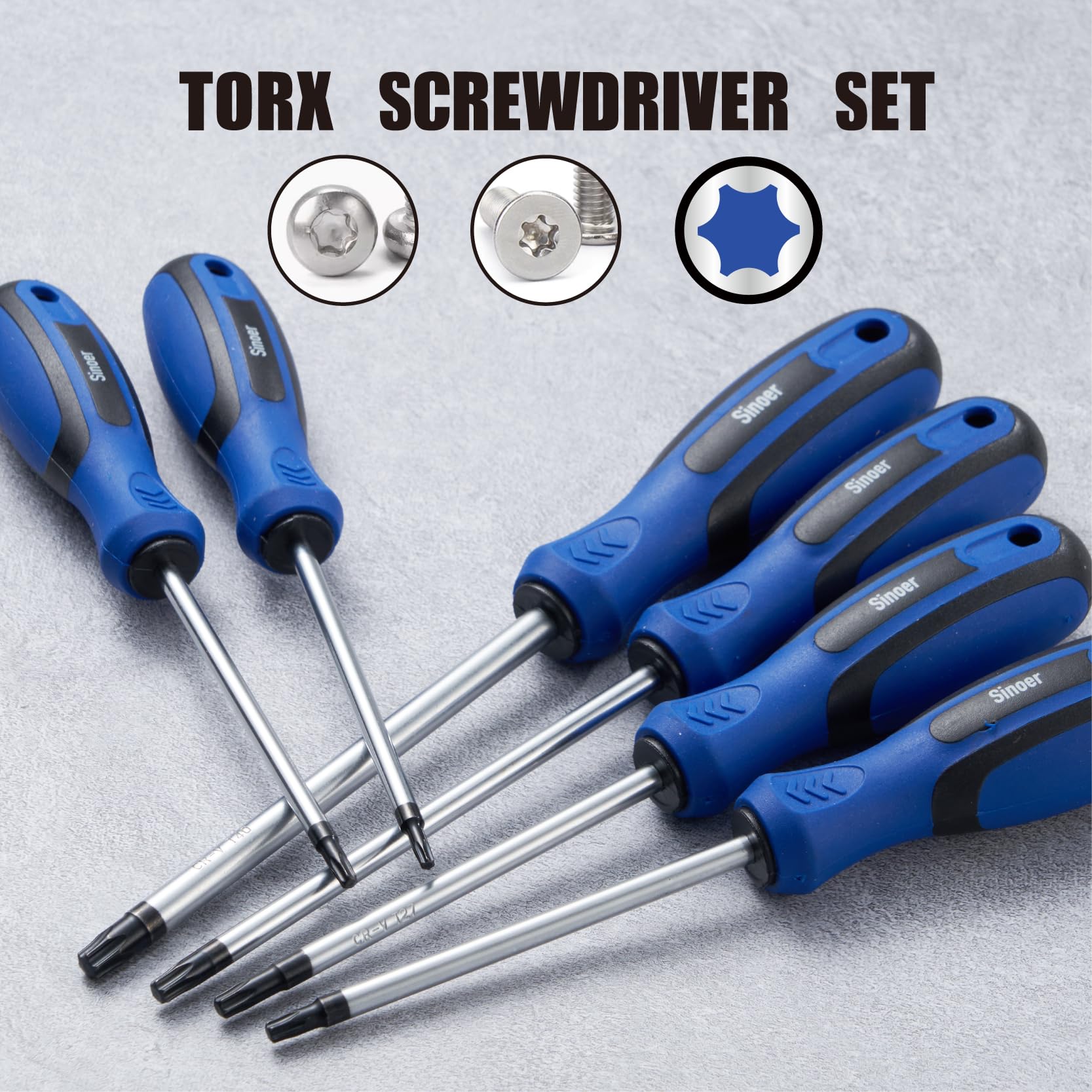Sinoer set di cacciaviti magnetici Torx, in acciaio cromo-vanadio, kit cacciaviti, 14 pezzi, T4 - T40 Torx screwdriver.