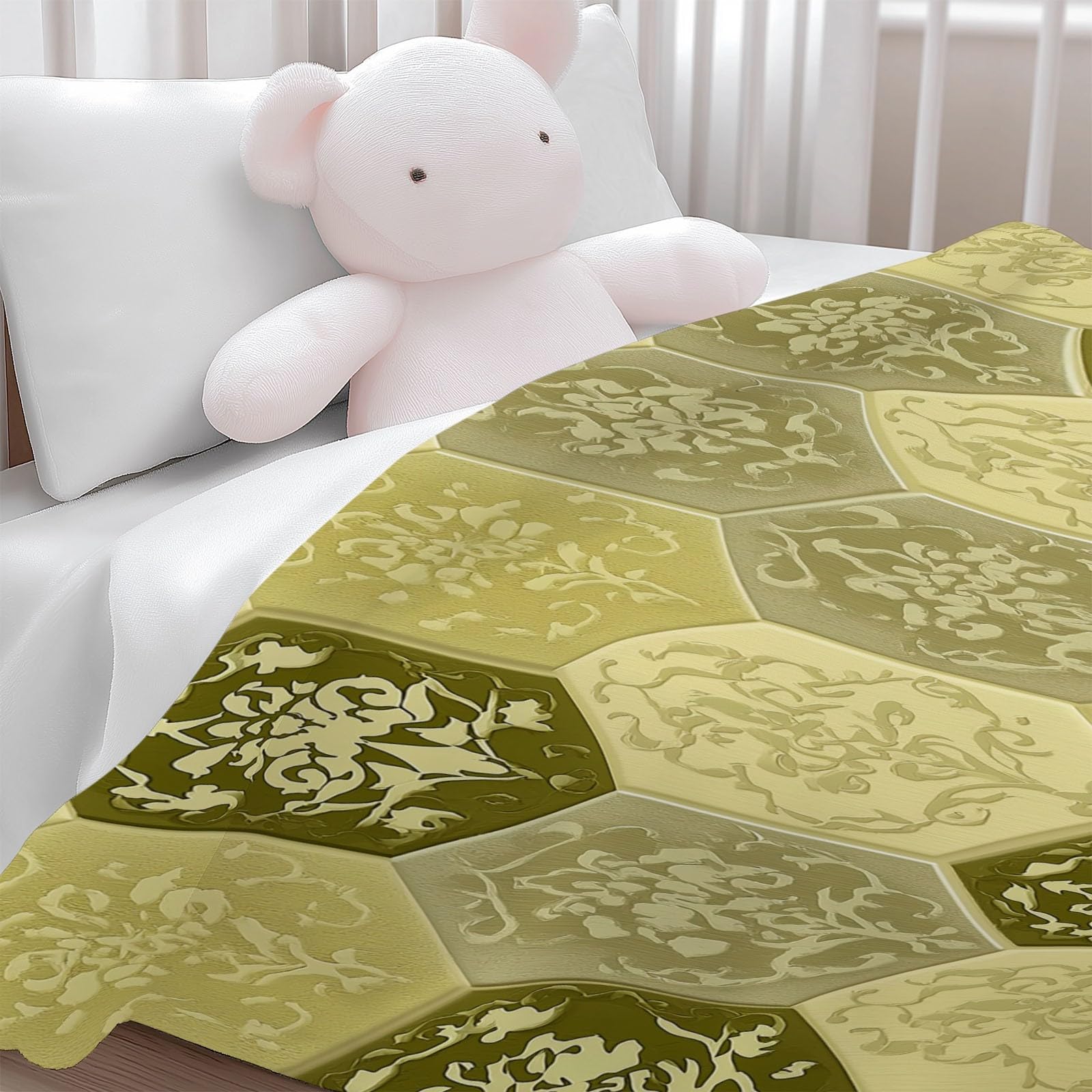 Manta Franela para Cama 220 x 240 cm, Suave Cálida Hexágono Geométrico Satinado Manta Invierno Calentitas Transpirable Ligera Estilo Retro para Adulto Infantil Mujer Hombre