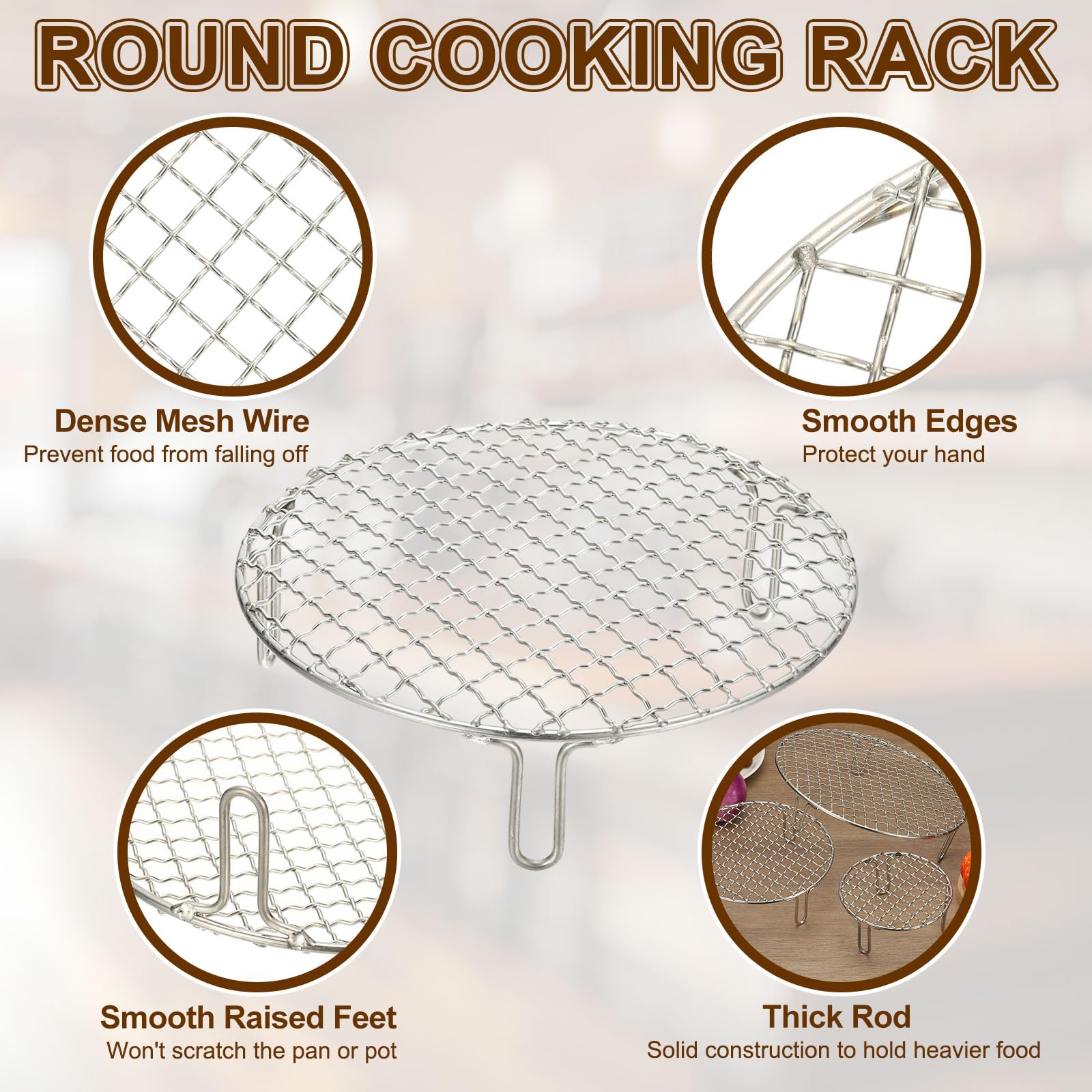 sourcing map Grille de cuisson ronde de 38,1 cm, grille de mise en conserve en acier inoxydable avec pieds, grille de barbecue en maille pour la cuisson, le refroidissement des ustensiles de cuisine à