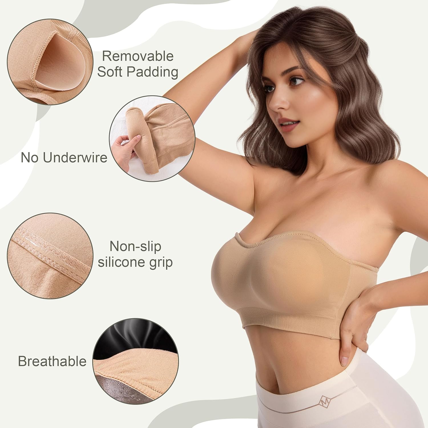 Womens Girls Strapless Bras Non-Slip Wirefree Breathable Based Bandeau Everyday Bra Tube Top - Image 2