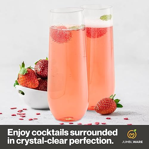 Miniatura 6 de Juego de 48 copas de champán sin tallo de plástico transparente de 9 onzas para eventos de catering. Reciclables, desechables, inastillables, sin