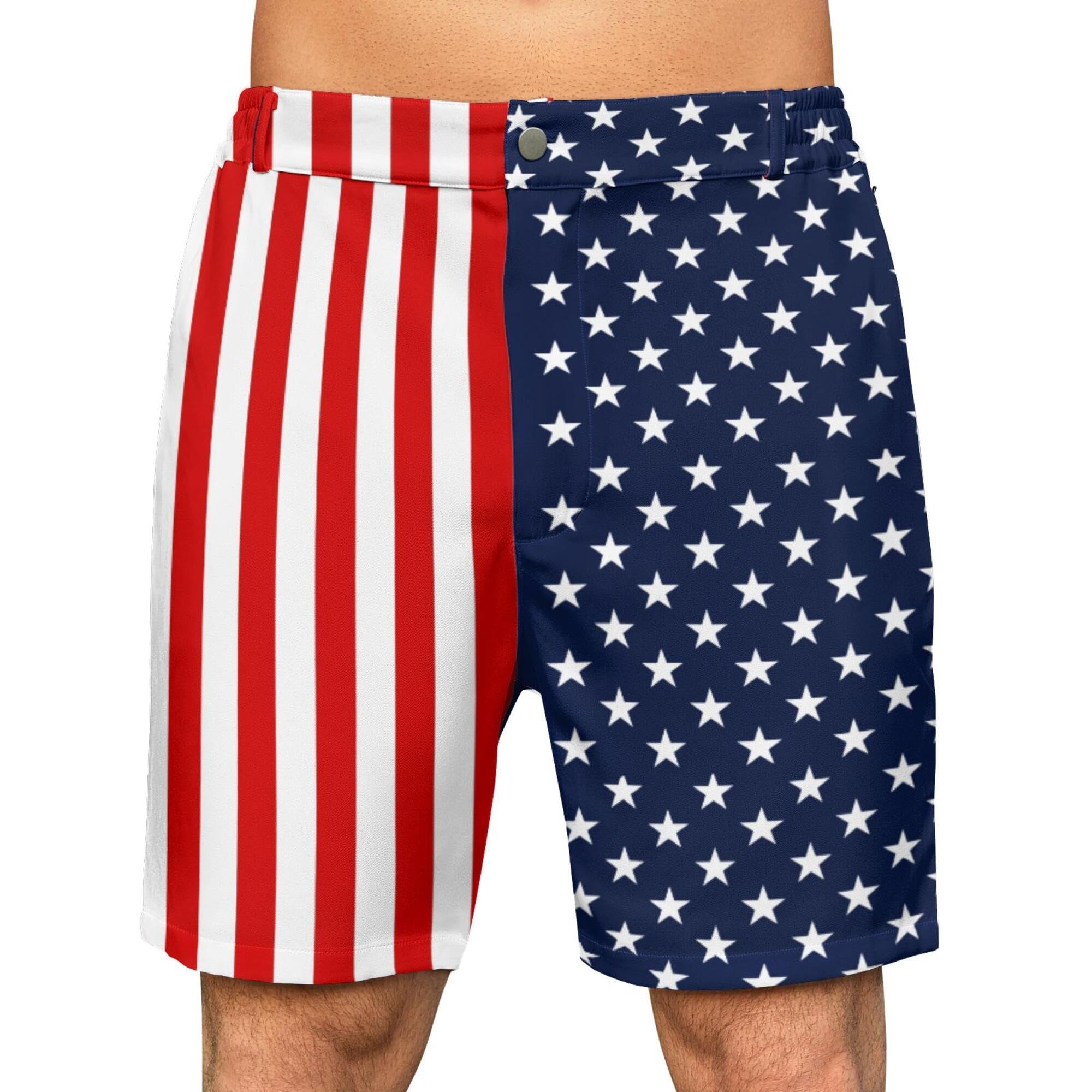 Seconight Men's Golf Shorts with 5 Pockets American Flag Hiking Pants Comfort Casual Work Dress Shorts for Men