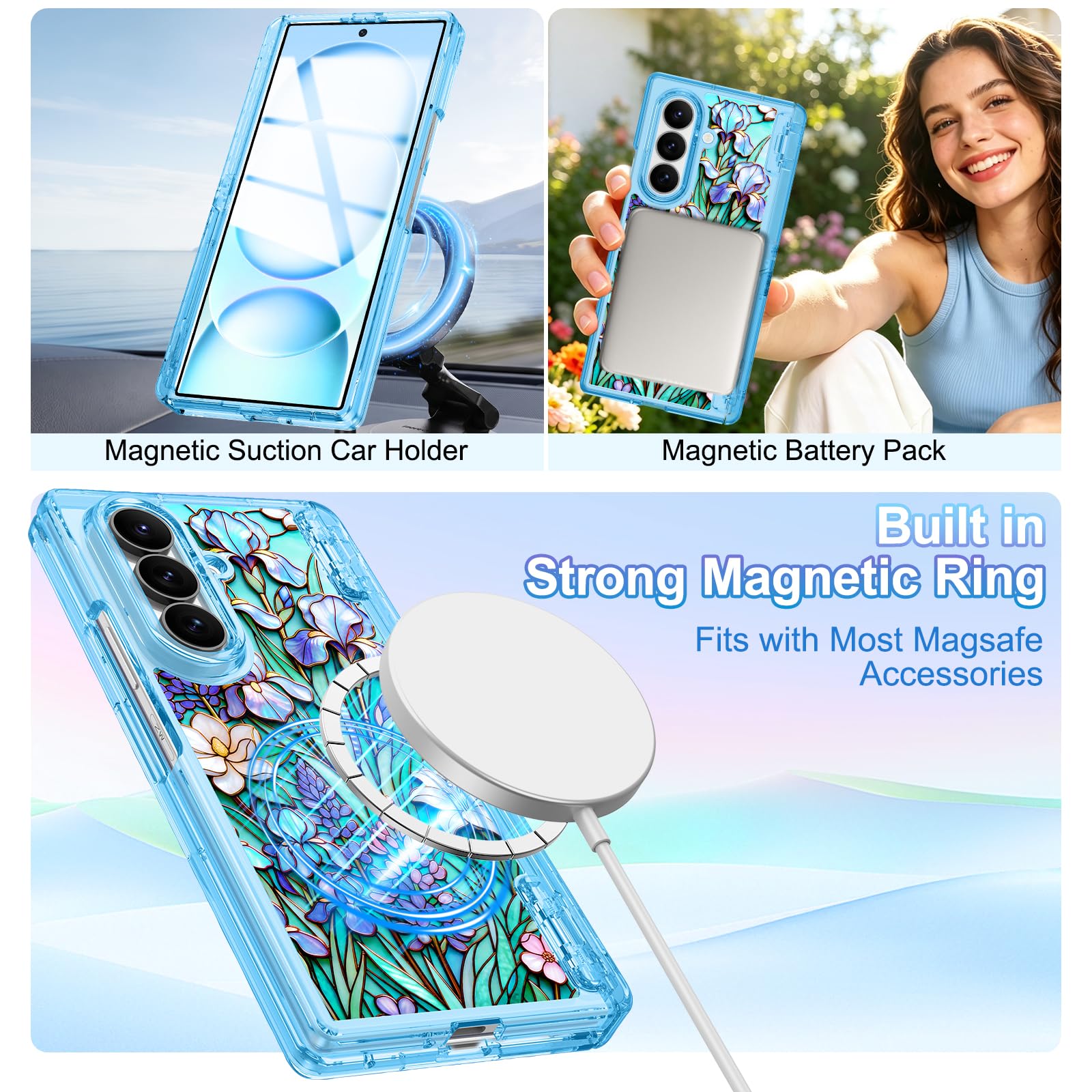 Lamcase Funda para Samsung Galaxy Z Fold 8 Ultra con soporte oculto, compatible con MagSafe, protector de pantalla de vidrio templado 9H, protección de bisagra, brillo nocturno, diseño floral luminoso