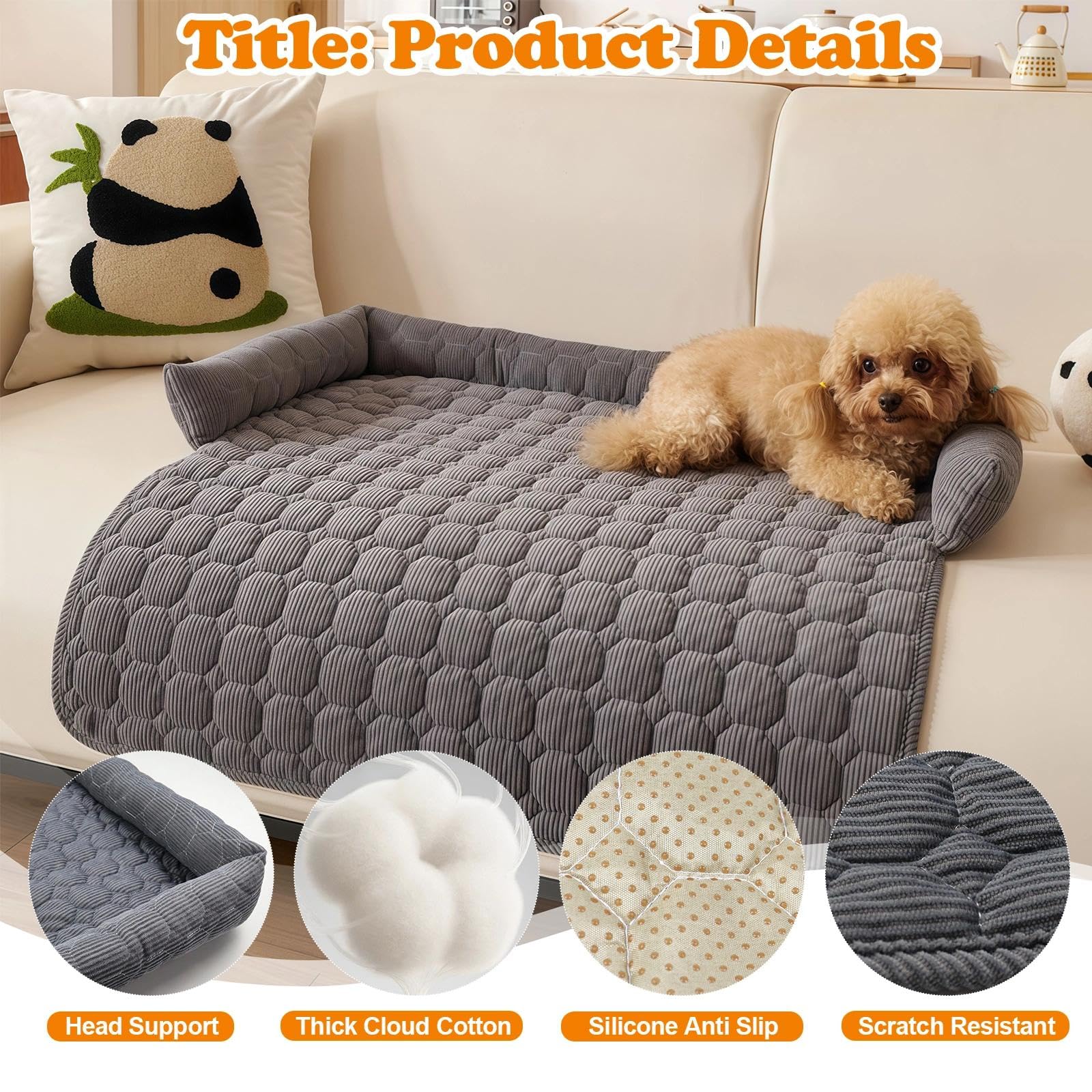 Panier Chien Panier Chien Dehoussable Lavable Protection pour Canapé, Coussin AntidéRapant pour Chiens De Grande, Moyenne Et Petite Taille, Chat, 75 X 75 Cm,Gris Foncé