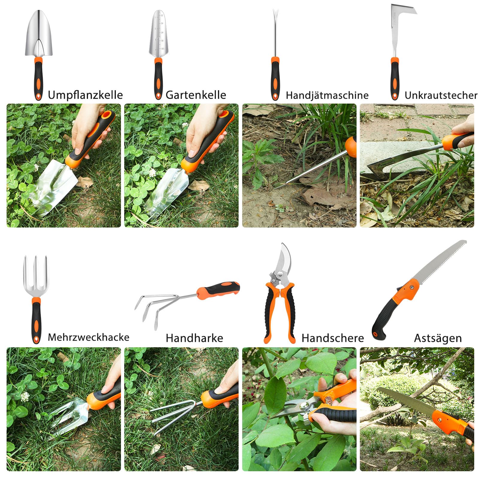 Gartenwerkzeug Set, 10 Stück Heavy Duty Gartengeräte Set, Gartenset Werkzeug für Gartenarbeit, Geschenke für Frauen und Männer