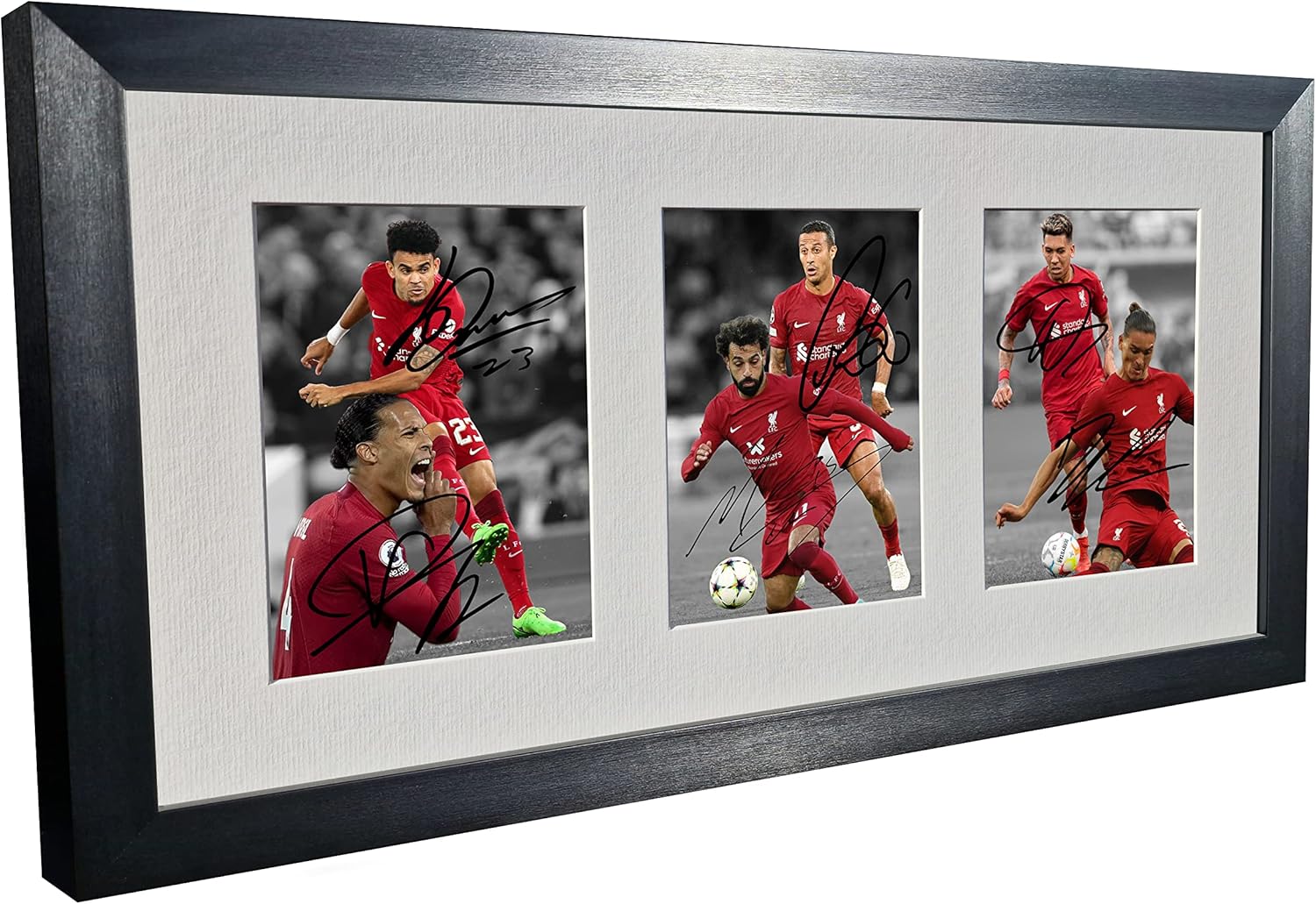 Signed Black 2022/23 Liverpool - Darwin Nunez - Luis Diaz - Roberto Firmino - Mo Mohamed Salah - Van Dijk - Thiago Autographed Photo Photograph Picture Frame Football Soccer Poster Gift