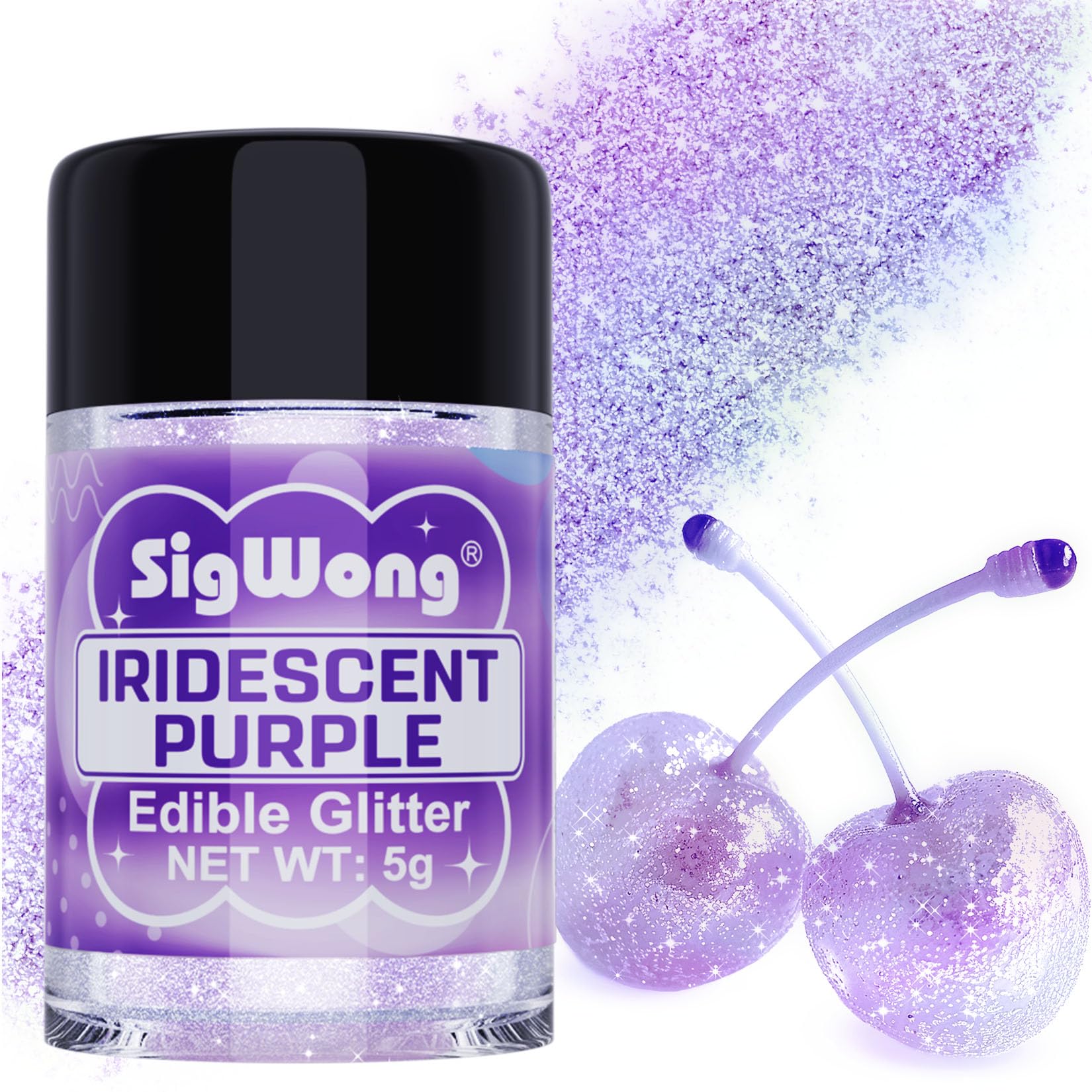 Iridescent Purple Edible Glitter - 5g Food Grade Cake Decorating Shimmering Glitter, Edible Sprinkle Luster Dust for Drinks, Chocolates, Fondant, Strawberries, Cupcakes, Candy, Valentines Cookie - Vegan