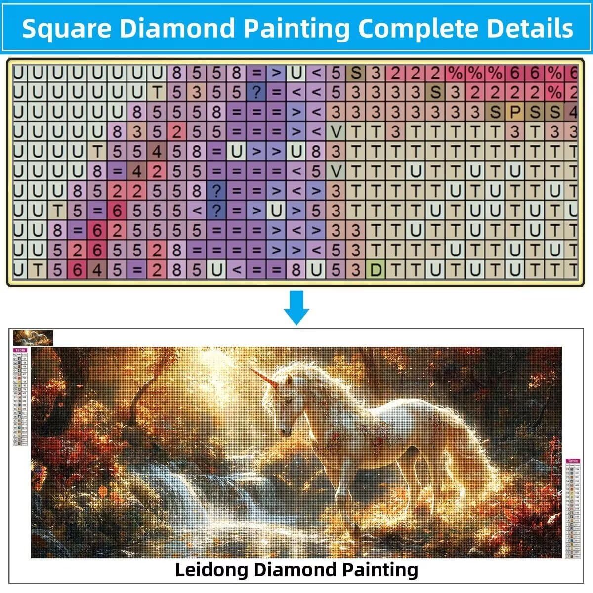 Obraz diamentowy 5D, dla dorosłych, biały jednorożec, wodospad, obraz "zrób to sam", obraz do malowania diamentami dla dzieci (80 x 160 cm), zestaw do malowania, do dekoracji ścian 8E-7647