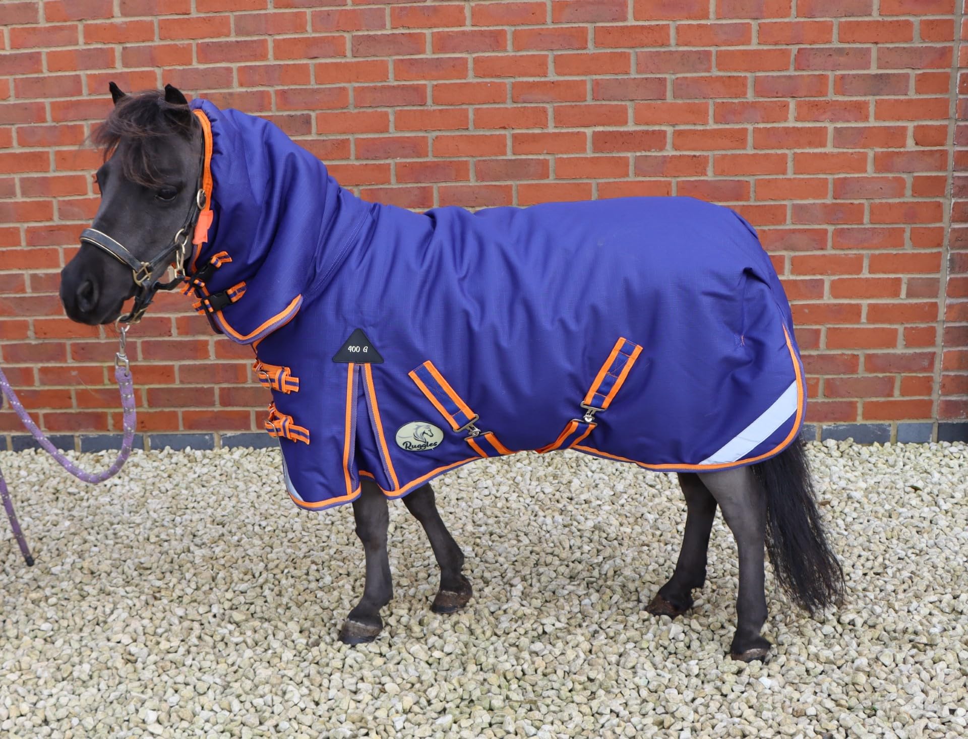 Ruggles 400g Heavyweight 1200D Combo Neck Turnout Rug for Shetland Pony Donkey & Miniature Horse | Waterproof Breathable Teflon Coated Winter Rug (3' 6", Navy Blue)