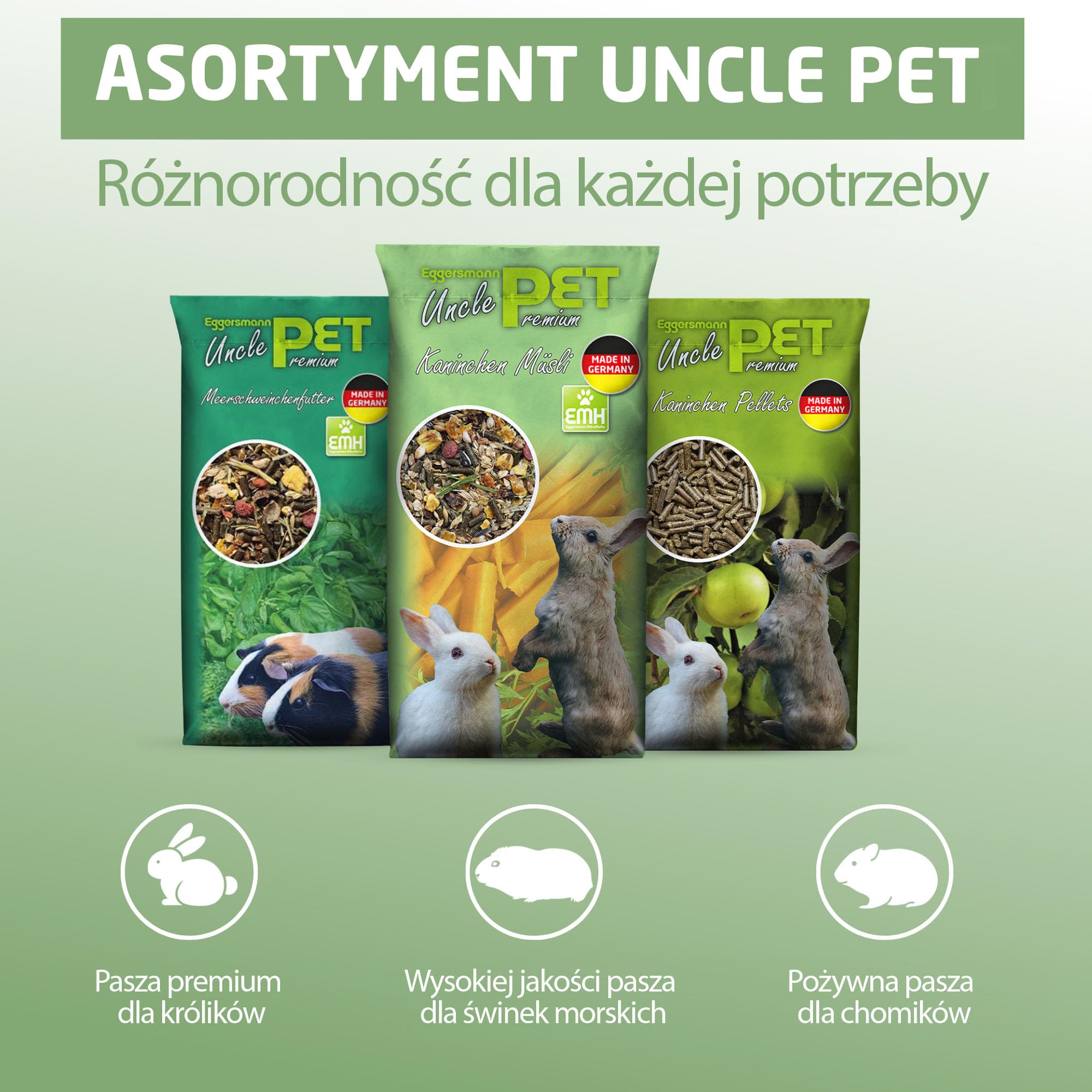 Eggersmann Uncle Pet 2,5 kg karma dla królików, musli dla królików, karma dla królików o naturalnej sile z ziół i marchewki, akcesoria dla królików (wiadro 2,5 kg)