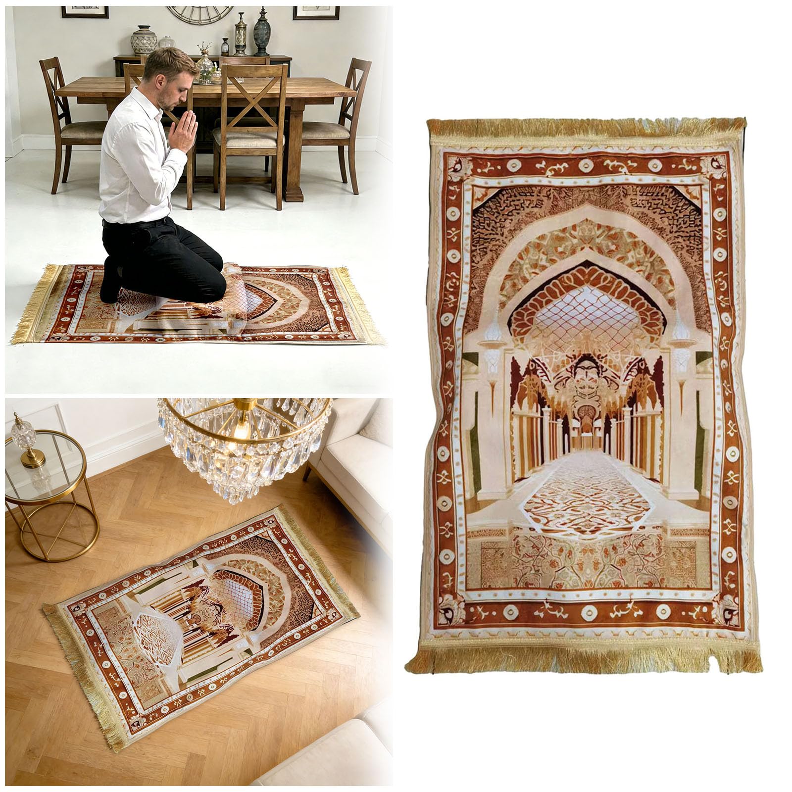 Tapis de prière musulmane rembourré avec pois antidérapants - 70 x 110 cm - En flanelle douce - Pour salah quotidien et méditation (couleur 2)