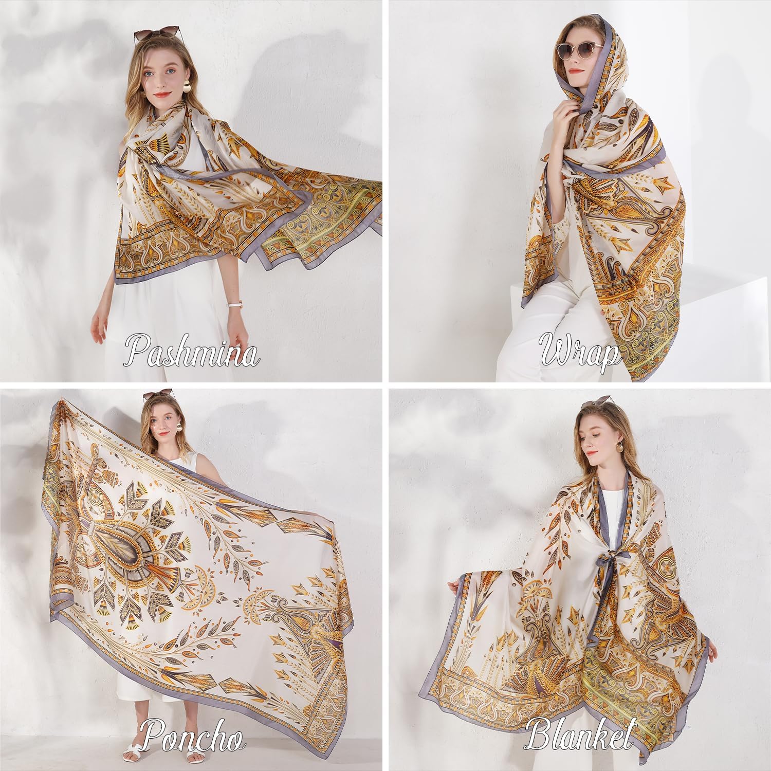 DANA XU Women's 100% Mulberry Silk Pashmina Shawl and Wraps Extra Large Floral Scarf for Evening Dresses, Soft Oversized - Image 2