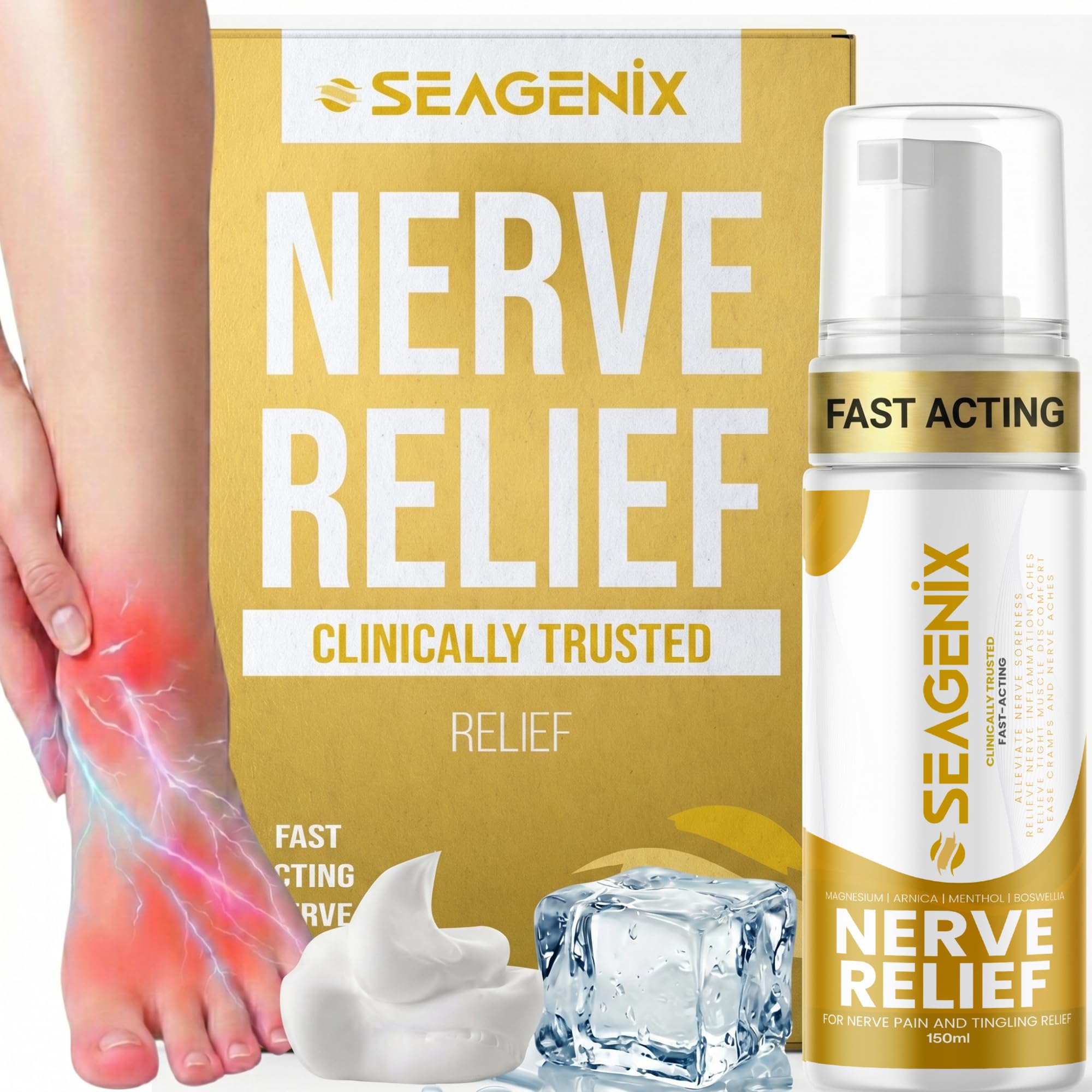 Nerve Relief Muscle Foam - Nerve Spray Magnesium - Arnica - Boswellia - Menthol Formula - Nerve and Muscle Relief