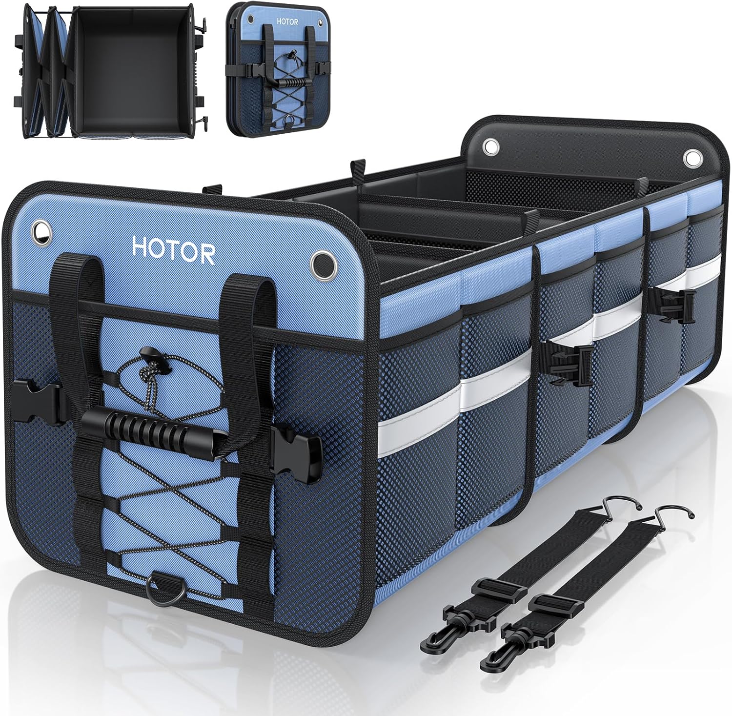 HOTOR Trunk Organizer for SUV – Car Storage Box with Reflective Strips, Collapsible Car Organizer with Large Capacity, Essential Car Accessories for Truck, Van & Sedan, Black, 35.0" x 14.4" x 11.0"