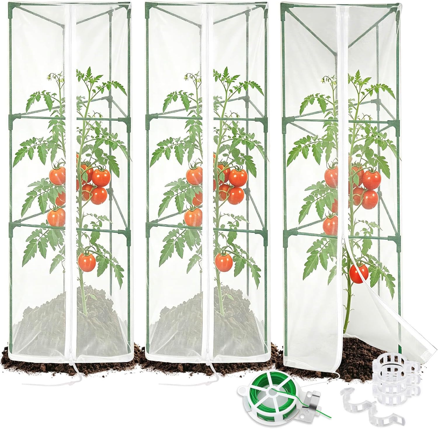 3 Pack Tomato Cages for Garden with Tomato Netting