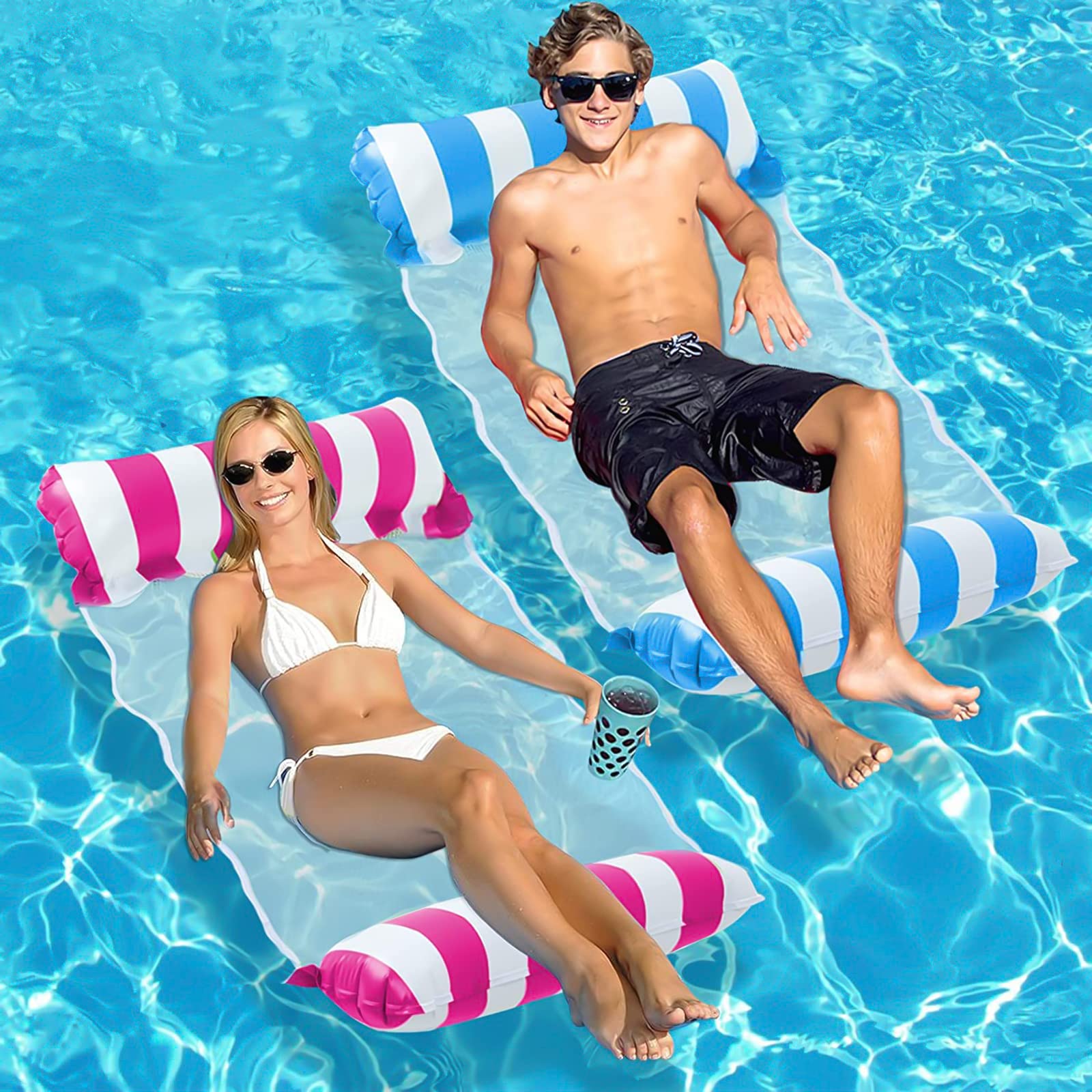 Filets Flottants Pour Chaises De Piscine Tokaneit - Lot De 2 - Hamac Flottant Portable - Noir Et Bleu