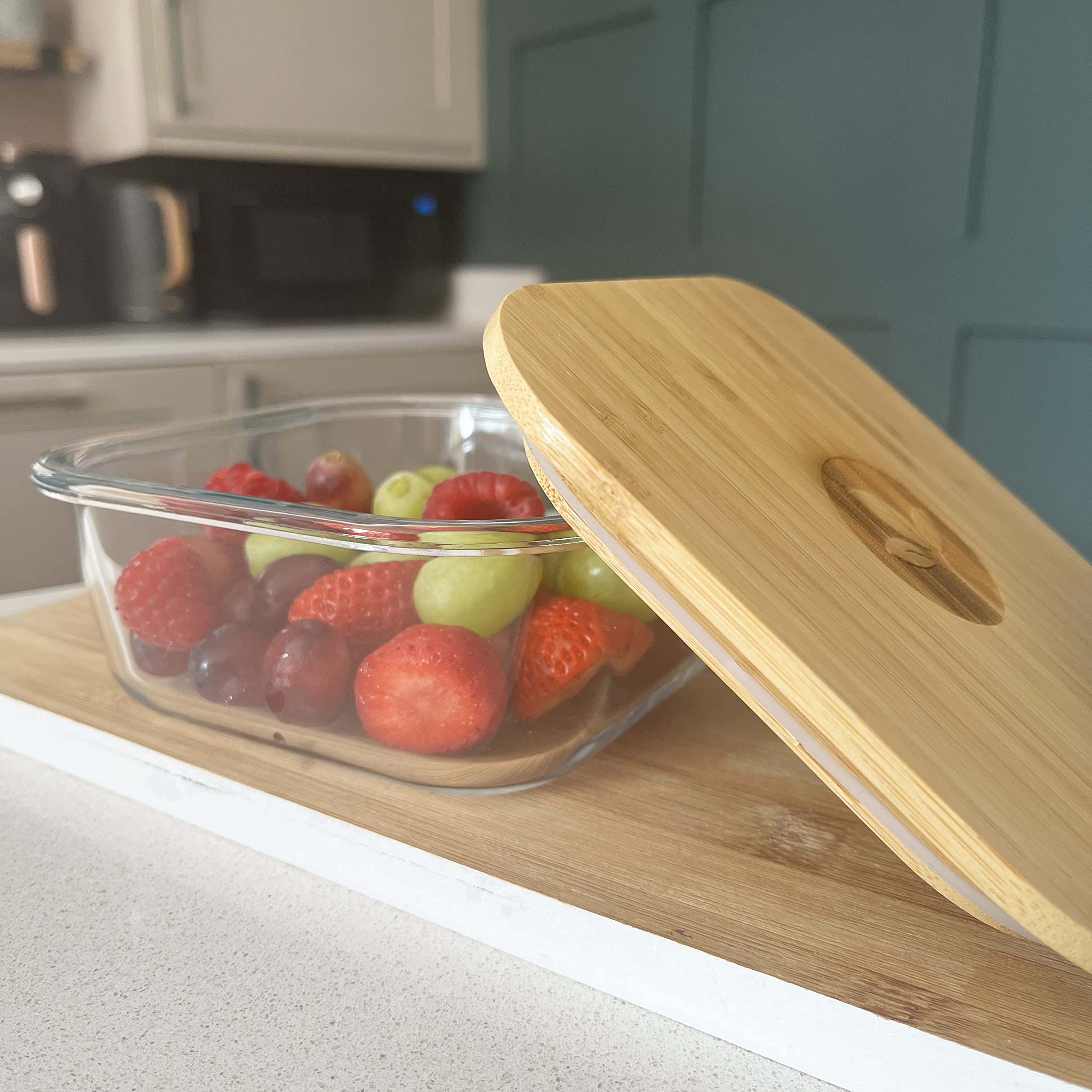 Set di 3 contenitori per alimenti quadrati in vetro con coperchio