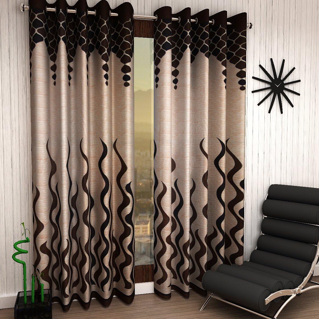 Home Sizzler Curtain, Door Panel, Polyester, Brown, 7ft (Set of 2), Eyelet, Light-filtering, All Season, Decorative