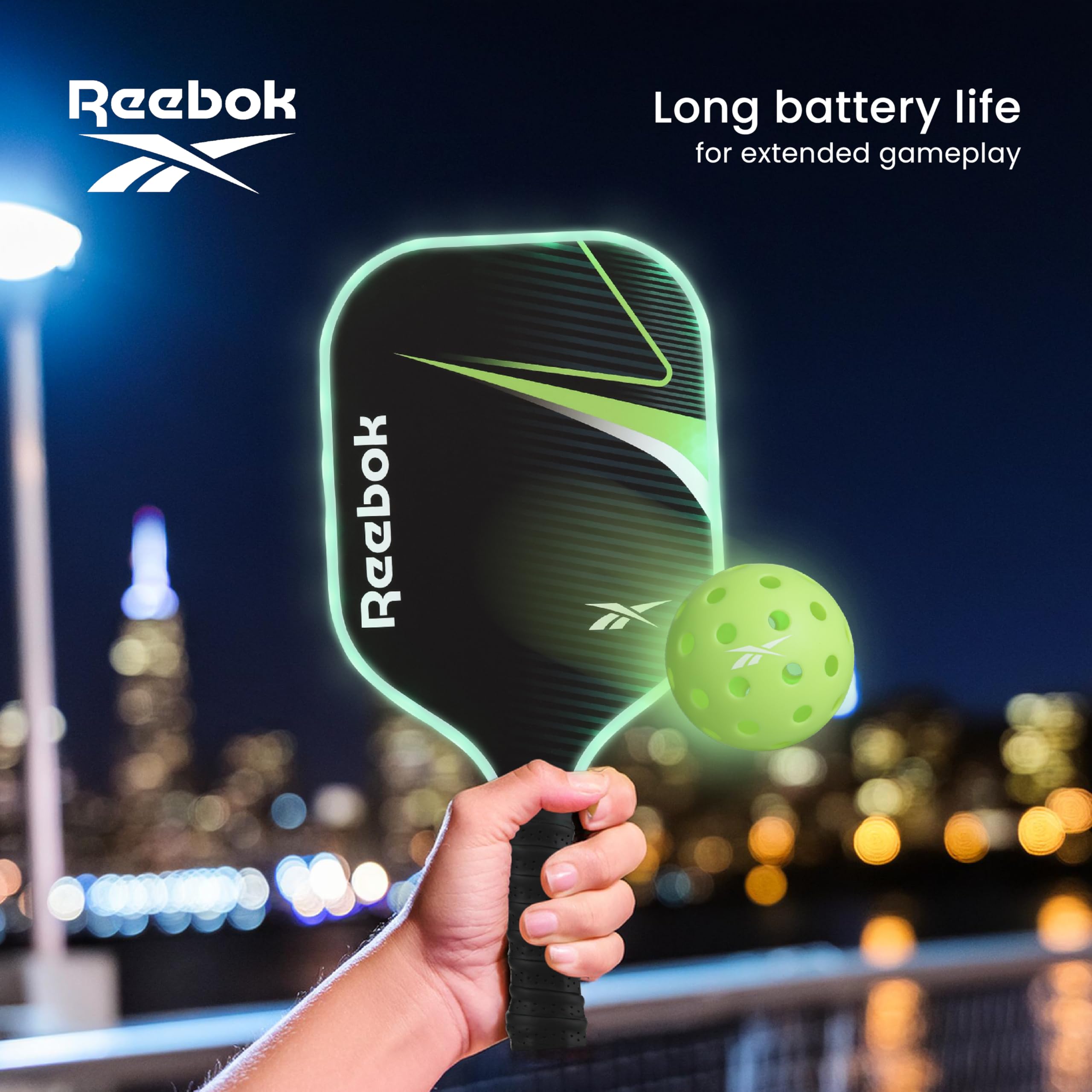 Reebok - LED-Pickleball-Set, hohe Sprungkraft, Outdoor-Pickleballs mit Präzision, 40-Loch-Muster, perfekt für nächtliche Spiele