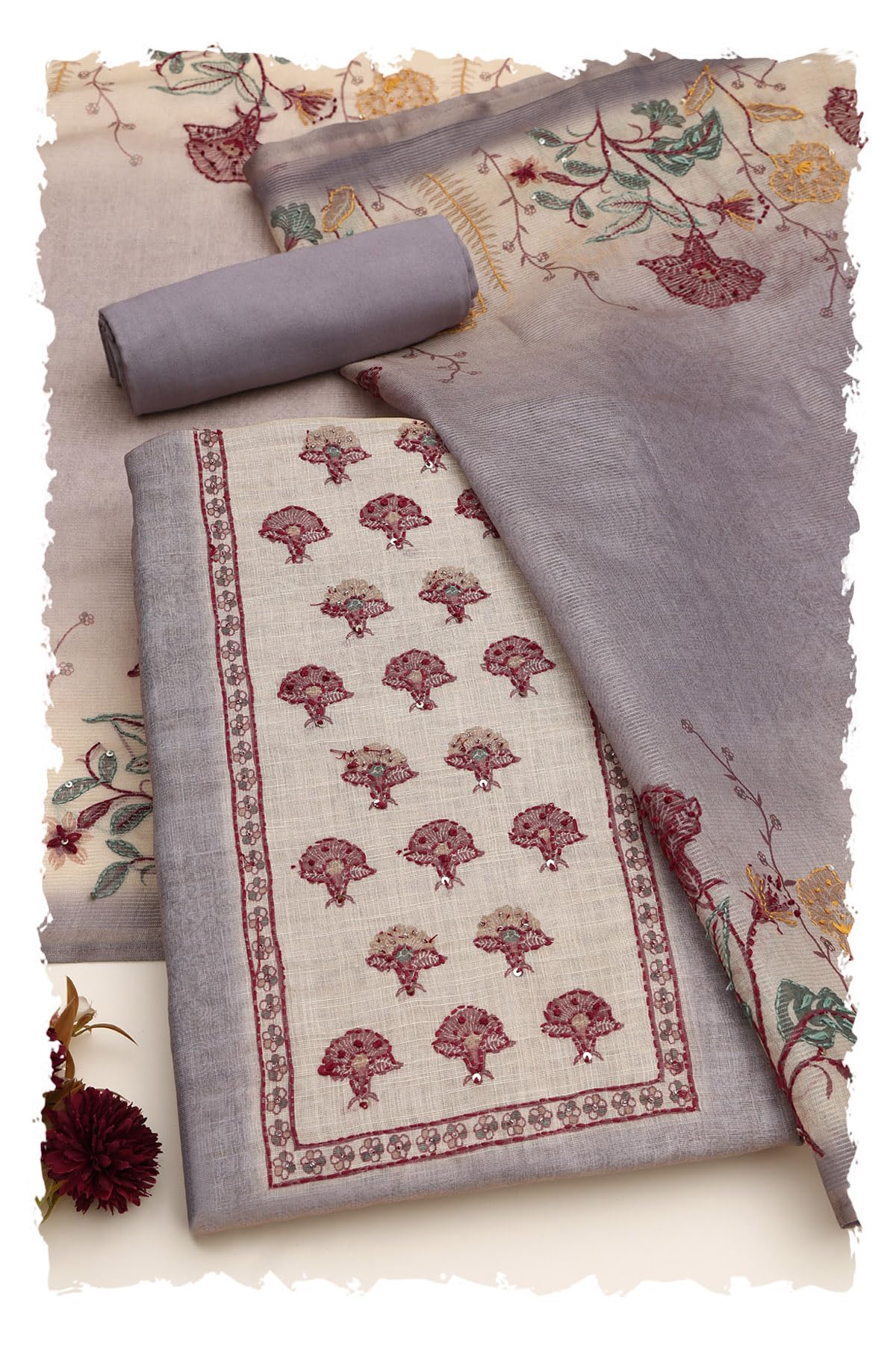 soch Womens Linen Shimmer Botanical Dress Material With Kantha Embroidery and Bead Details-picture-28