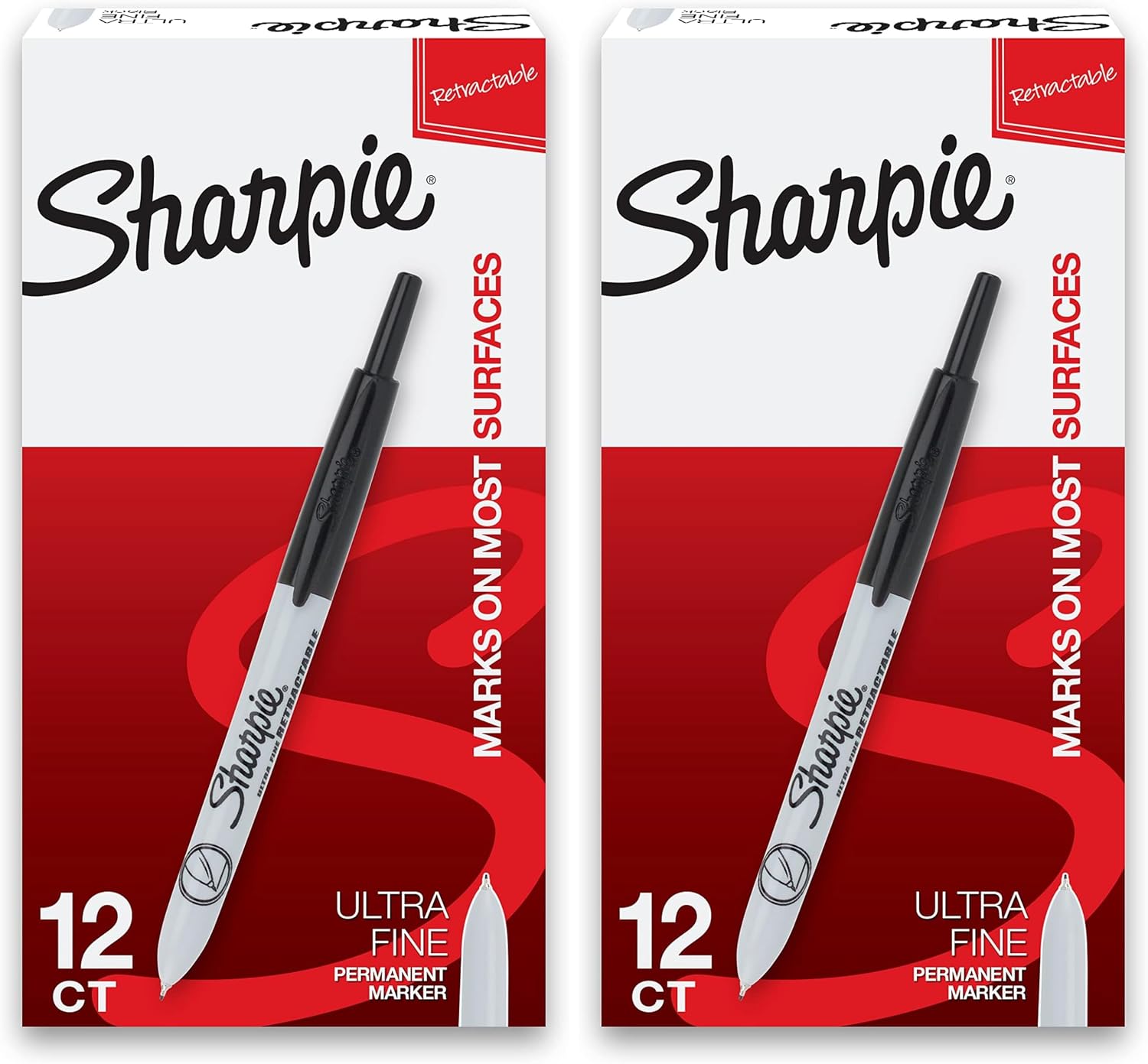 Sharpie Retractable Permanent Markers, Ultra Fine Point, Black, 12 Count
