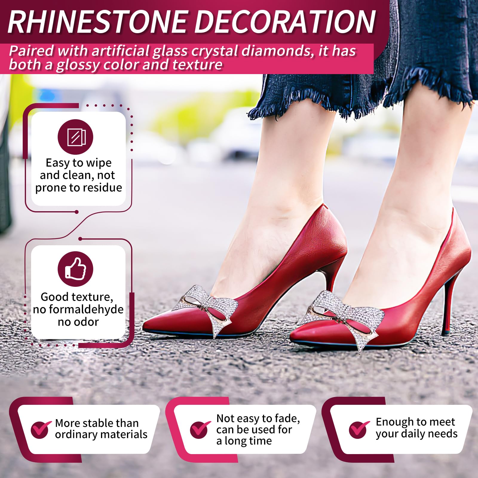 2 Spille Per Scarpe Con Fiocco E Strass Argento - Decorazioni Rimovibili Per Tacchi Alti, Scarpe Da Sposa E Feste - Foto 6