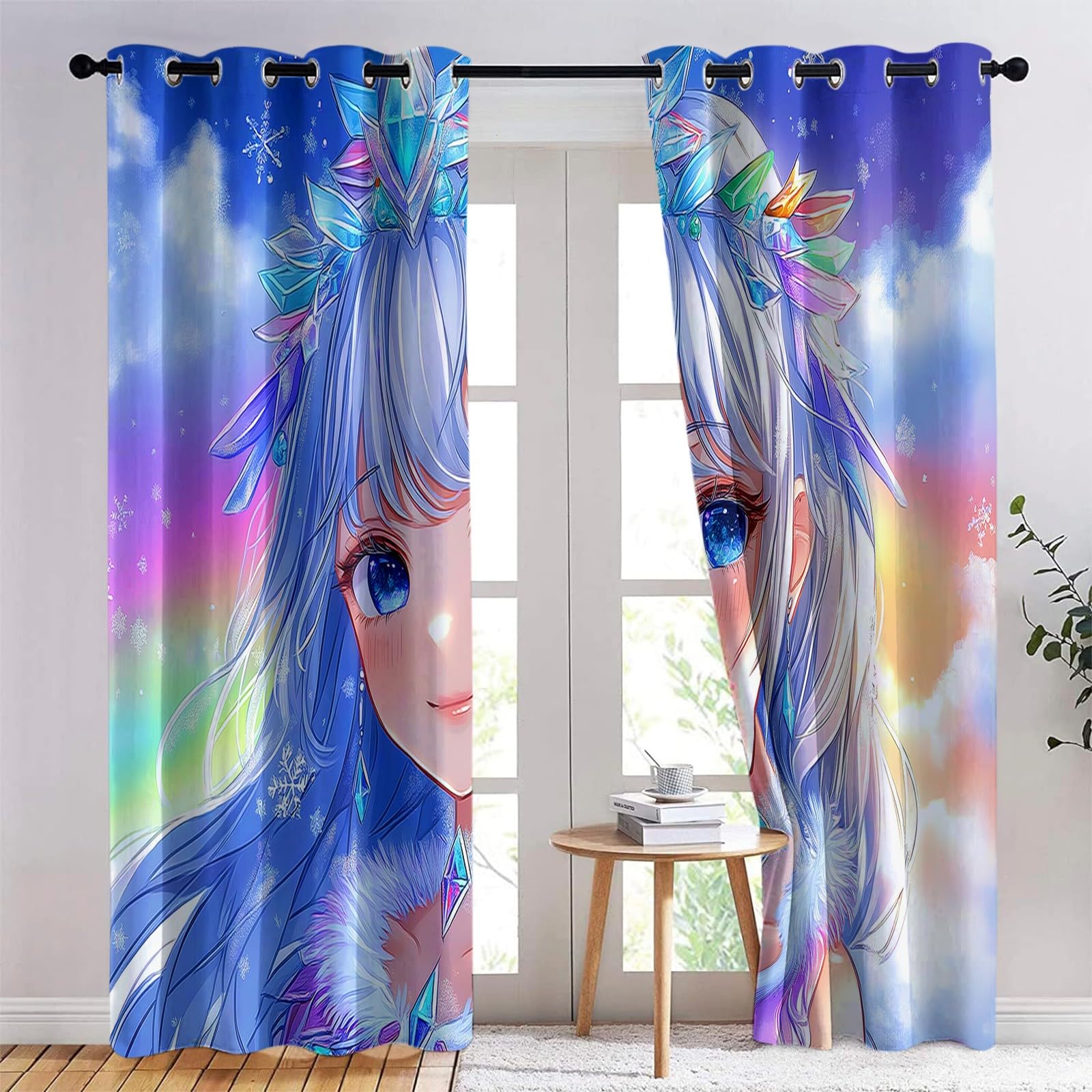 Vorhänge Blickdicht Verdunklungsvorhänge Thermovorhang 2er Set 215 x 110 cm, Verträumte Sternenhimmel Mädchen Ist Süß ichtundurchlässige Vorhang mit Ösen für Schlafzimmer Geräuschreduzierung, Blau
