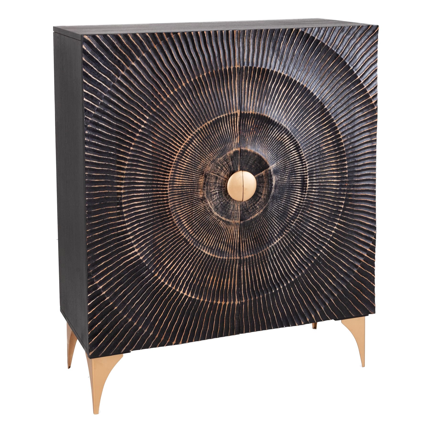 Handgearbeitetes Highboard GOLDEN Sunset 120cm – Mangoholz, Schwarz/Gold