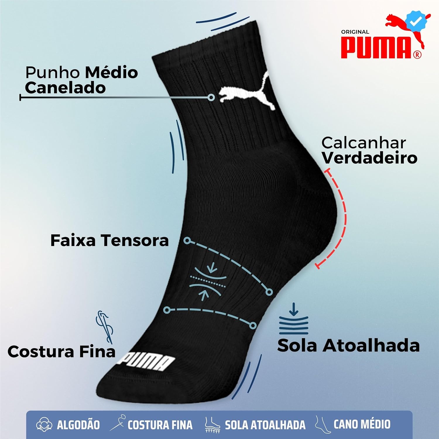 Kit 06 Pares Meia Puma Cano Médio Esportiva Everyday Algodão Adulto Unissex em promoção! Veja a oferta e mais achadinhos de Moda íntima 3 Hoje é o melhor dia para comprar Kit 06 Pares Meia Puma Cano Médio Esportiva Everyday Algodão Adulto Unissex com aquele preço maroto! Promoção! Aproveite a oferta! 3