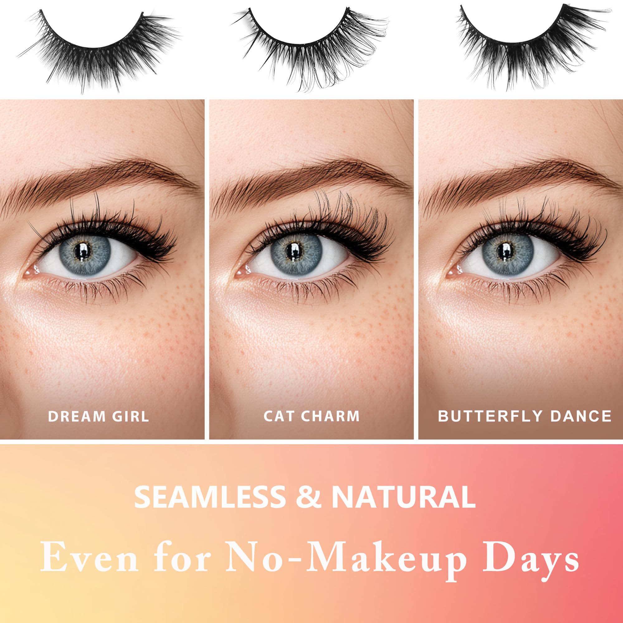 JoMay Self Adhesive Eyelashes No Lash Glue Needed Reusable Up to 5x Natural Strip Lashes 3D Super Fluffy False Eyelashes Easy to Apply & Remove Full Bouncy Volume & Curl 3 Pairs(Butterfly Dance)