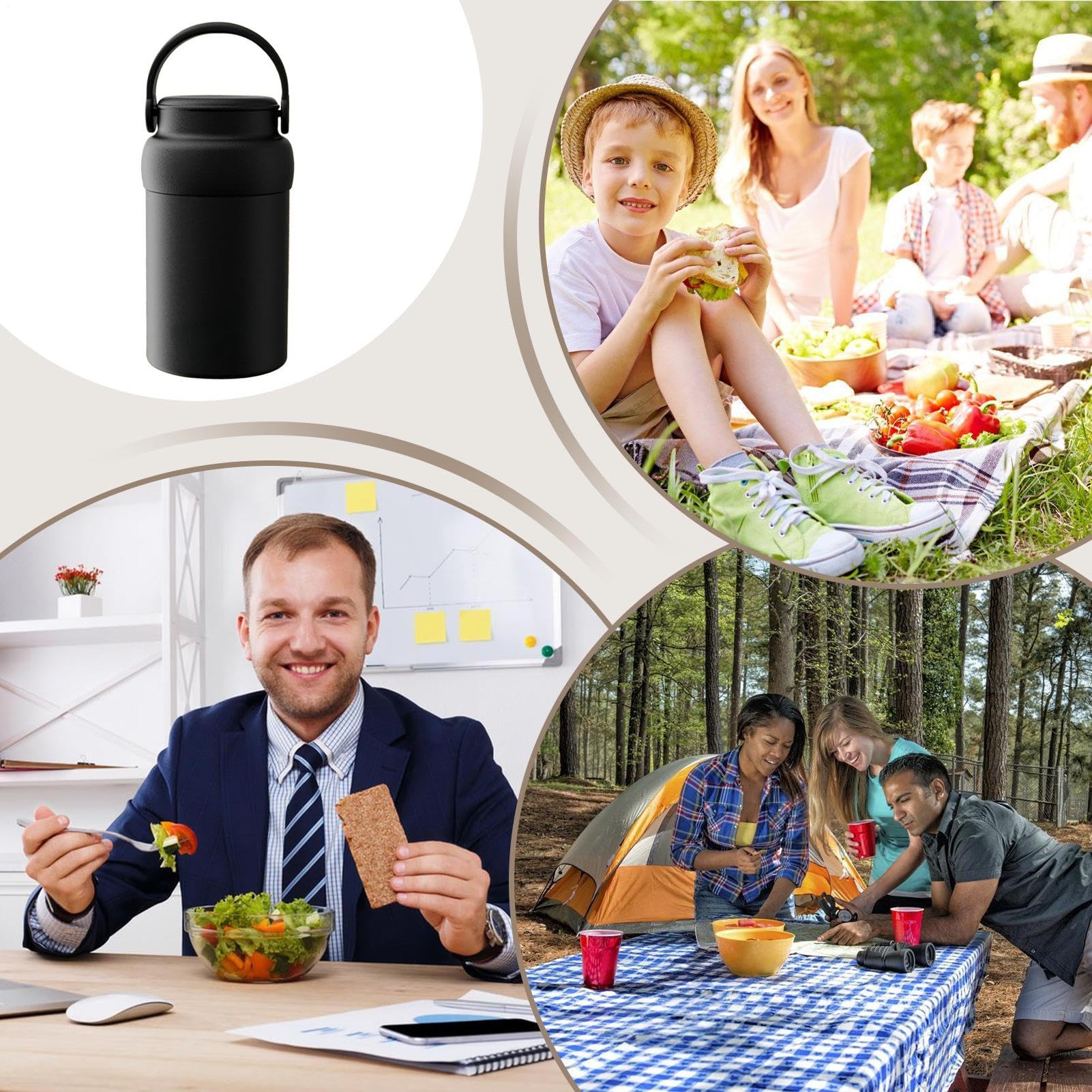 Erwachsene Isolierbrotdose Mit Vakuumisolierung Und Klappbarem Löffel | Essensbehälter Für Arbeit Schule Camping Für Arbeit, Schule, Camping, Picknick, Reisen, Salat, Suppe, , ,