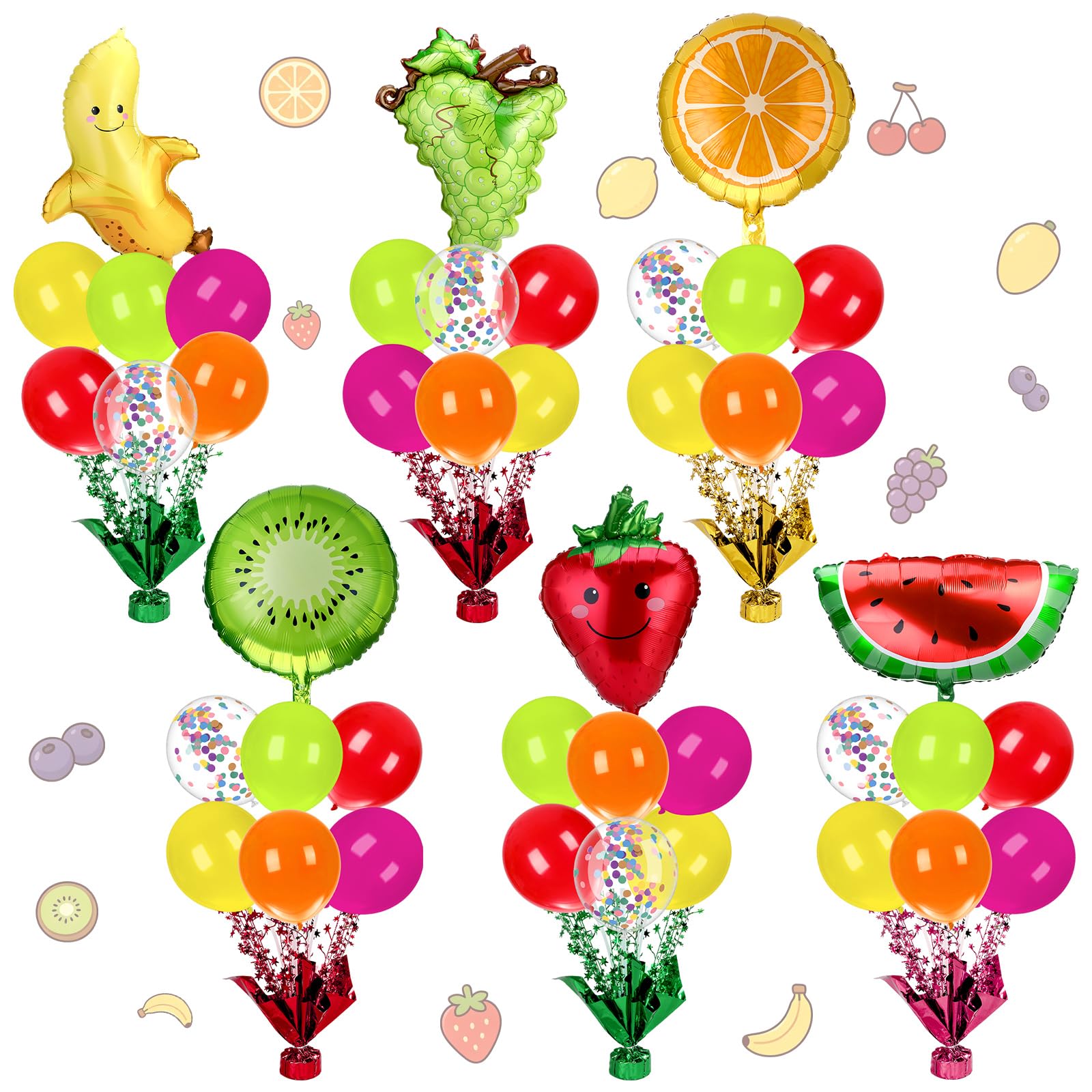 Civaner 6 juegos de decoración de fiesta de frutas, soporte de globos de verano, centros de mesa, kit de soporte de globos de frutas, decoración de sandía tropical para boda, cumpleaños, ducha