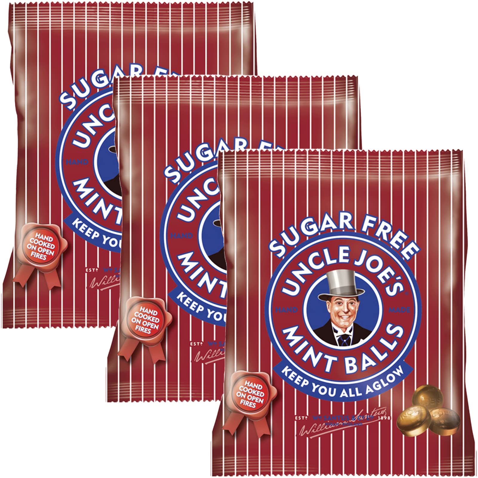 Uncle Joe’s Sugar Free Mint Balls 2.1 Oz (Pack of 3) | Handmade Vegan British Candy | Real Peppermint Oil Mints Individually Wrapped Hard Candy | English Breath Mints Gift & After Dinner Treat from UK