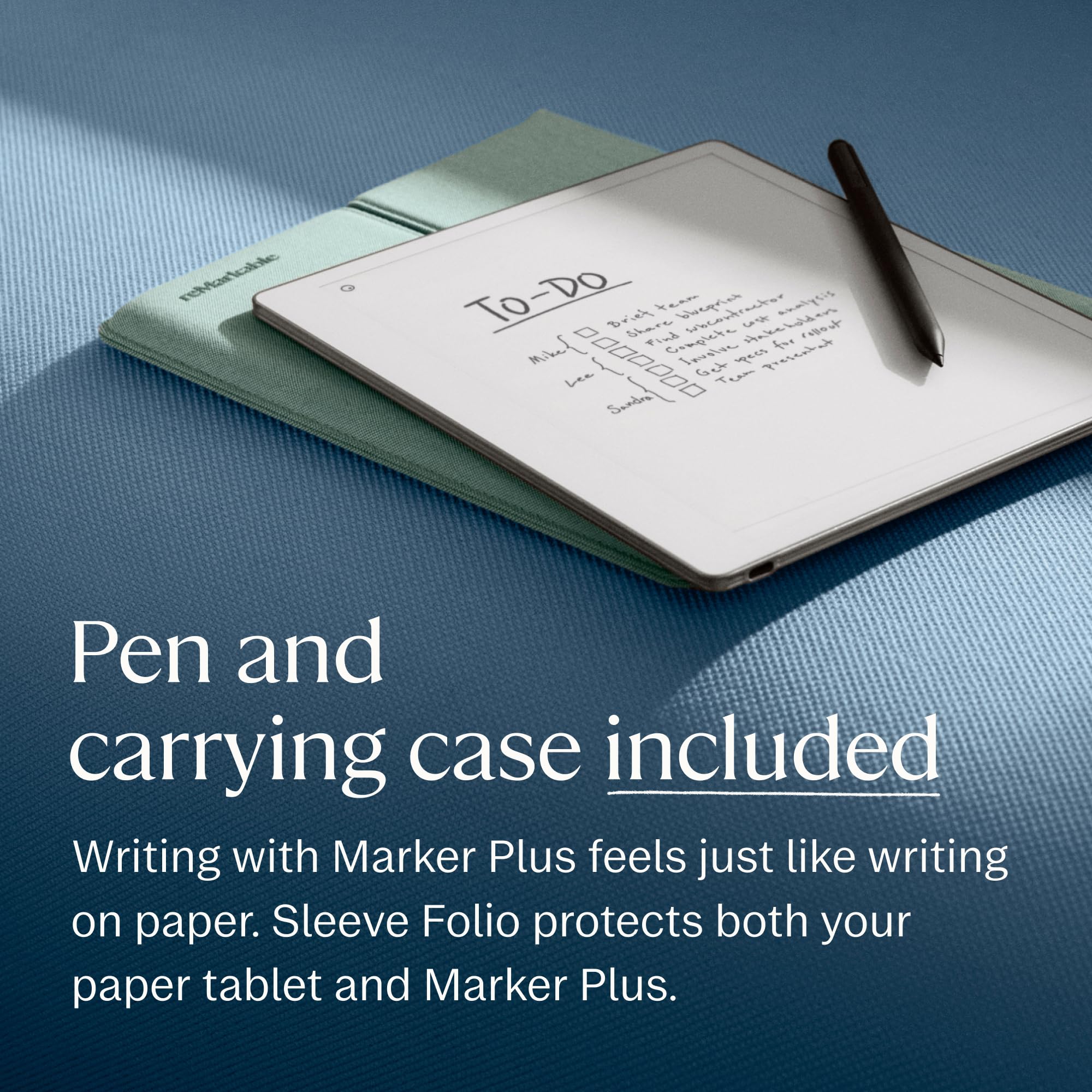 reMarkable Paper Pure – Pack avec Tablette Papier écran 10,3” Noir et Blanc, Stylet Marker Plus avec Gomme intégrée et Housse Sleeve Folio Brume Verte – Bloc-Notes numérique pour Mieux écrire et Lire
