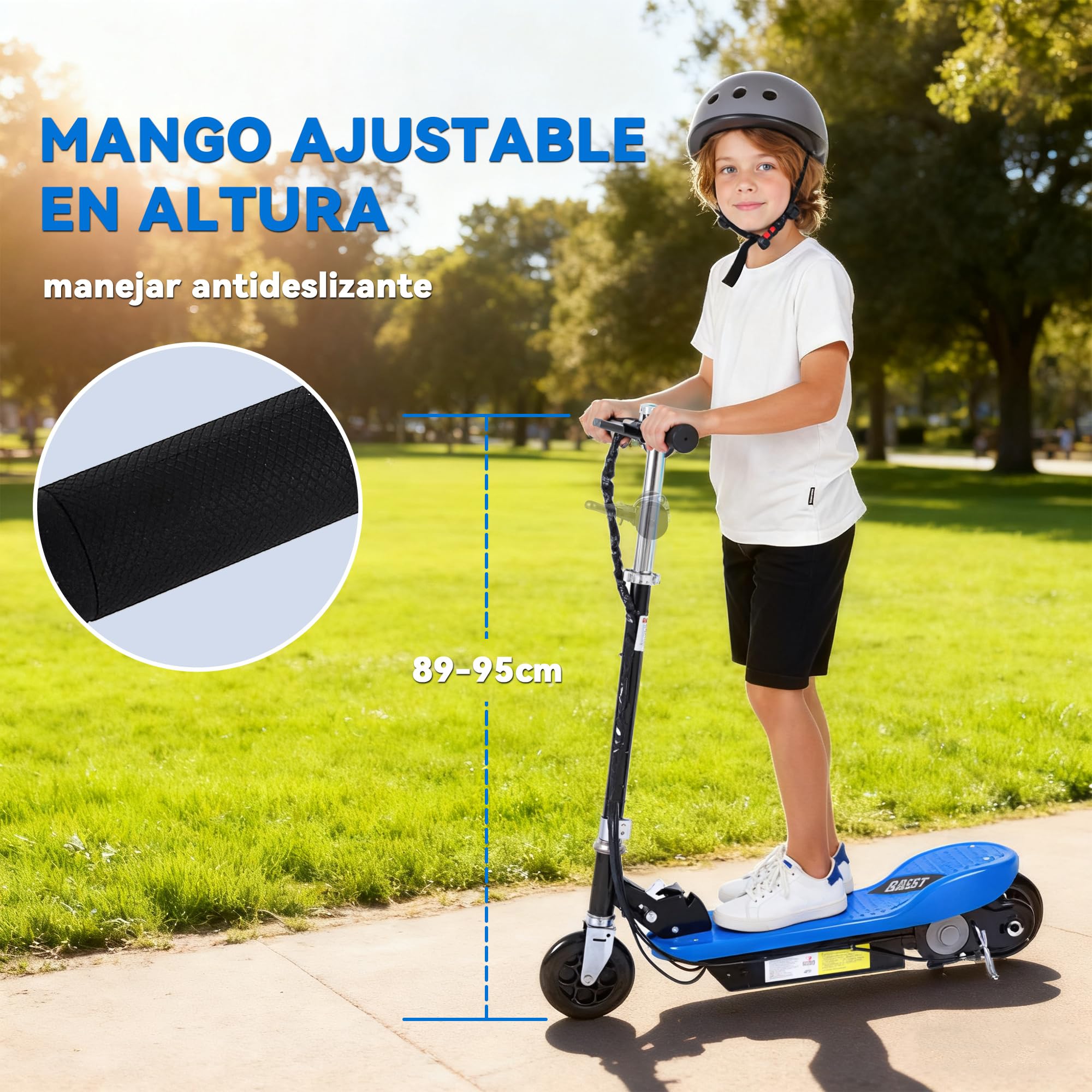 HOMCOM Patinete Eléctrico Plegable para Adolescentes 78x37x87-95cm | Velocidad de 10 km/h, Manillar Ajustable en Altura, Frenos, Carga Máx. 50 kg