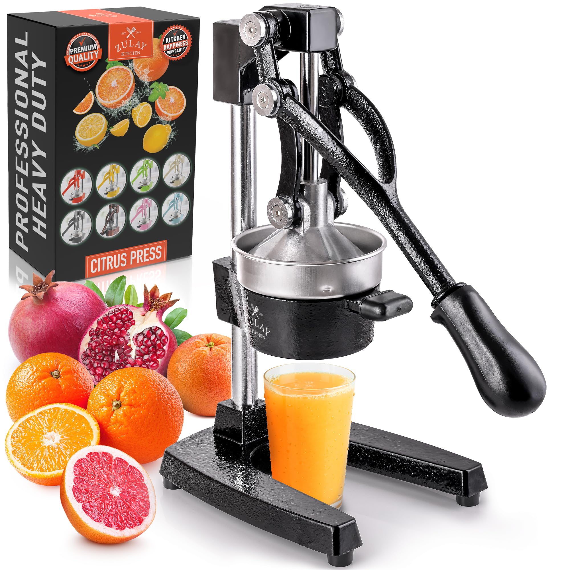 Zulay Kitchen Cast Iron Juicer, Orange Manual Juicer, Citrus Press, Black