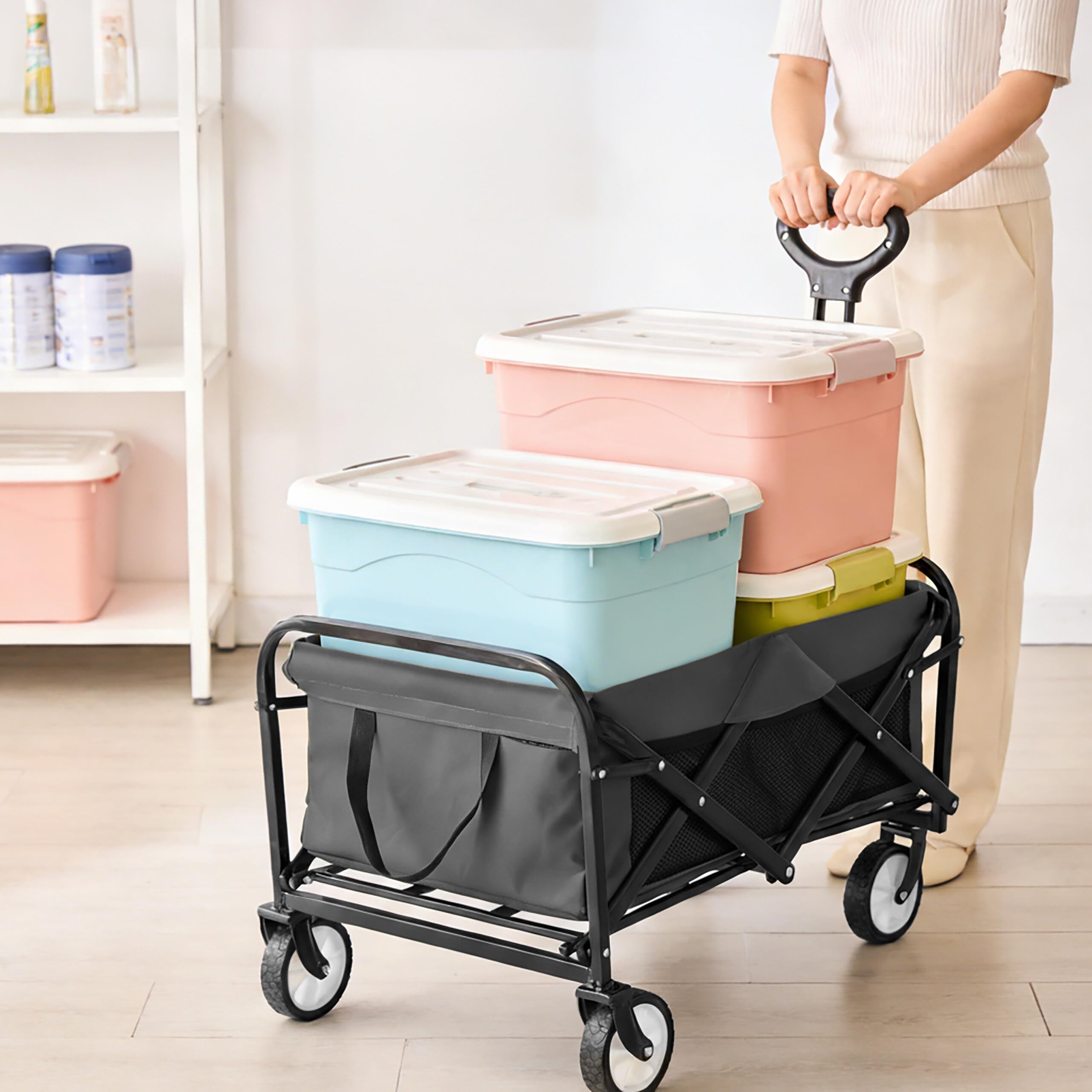 Relaxdays Chariot Pliant 100 kg, poignée télescopique, Tissu Oxford, pour Courses, Camping & Plage, Gris 89x50x72 cm