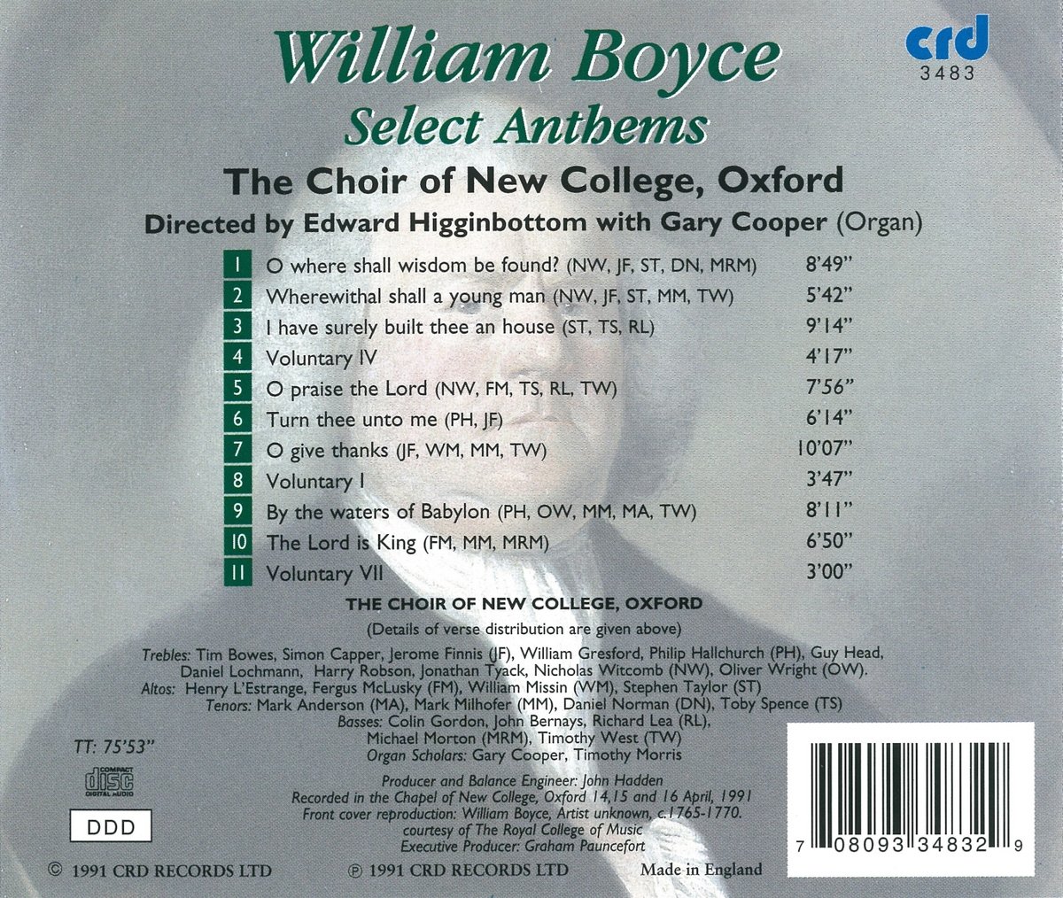 William Boyce : Anthems (Sélection)