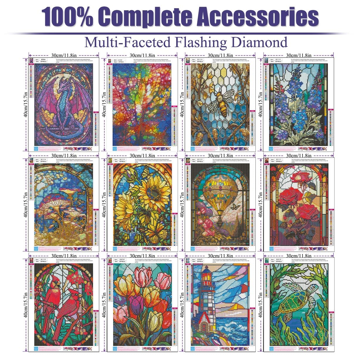 Mystara 12 Pack Diamond Painting Kits For Adults - Animal Designs (Lion, Panda), 5D Full Drill, DIY Craft With Tools & Diamonds