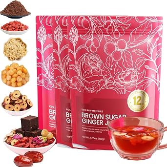 Velutra Chinese Brown Sugar Ginger Tea, with Red Jujube & Red Ginseng, Promotes Digestion, Improves Sleep, Soothes & Aids Digestion - Individually Wrapped, Purely Natural 3