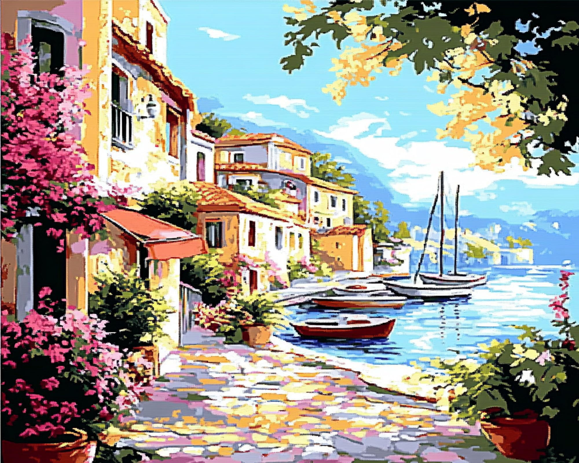 Maomaomi Paint by Numbers DIY Acrylic Painting Kit for Kids & Adults Beginner – 16" Wx20 L Silent Harbor Pattern