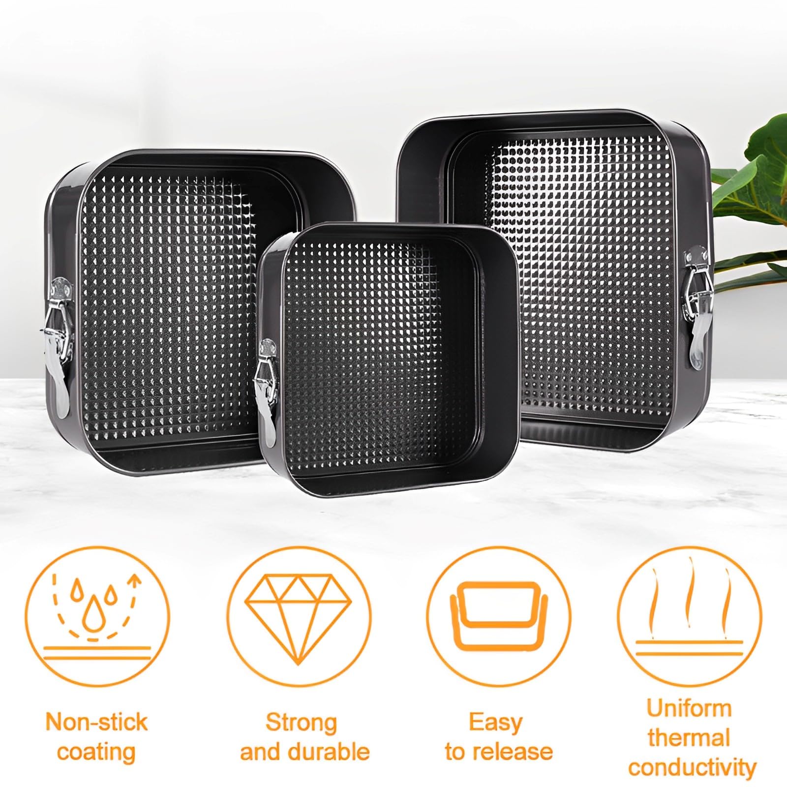 Molde Desmontable,3 Piezas Molde Tarta Desmontable (20/22/24cm),con Capa Revestimiento Antiadherente Fondo Profesional Spring Forma Molde De Horno,Para Ideal Para Tartas De Queso Y Esponjas(Cuadrada)