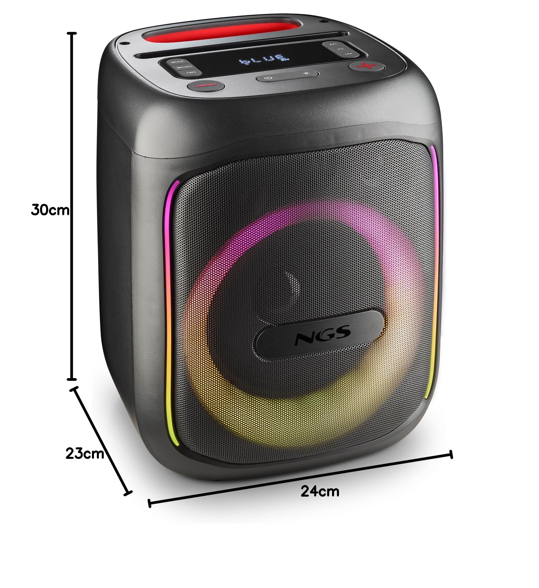 NGS Wild Swag Go-Altavoz portátil Compatible con tecnología Bluetooth 80W | Función TWS , entrada de micrófono y pantalla LED; batería de 10h. Entradas USB/TF/AUX IN y luces LED para fiestas.