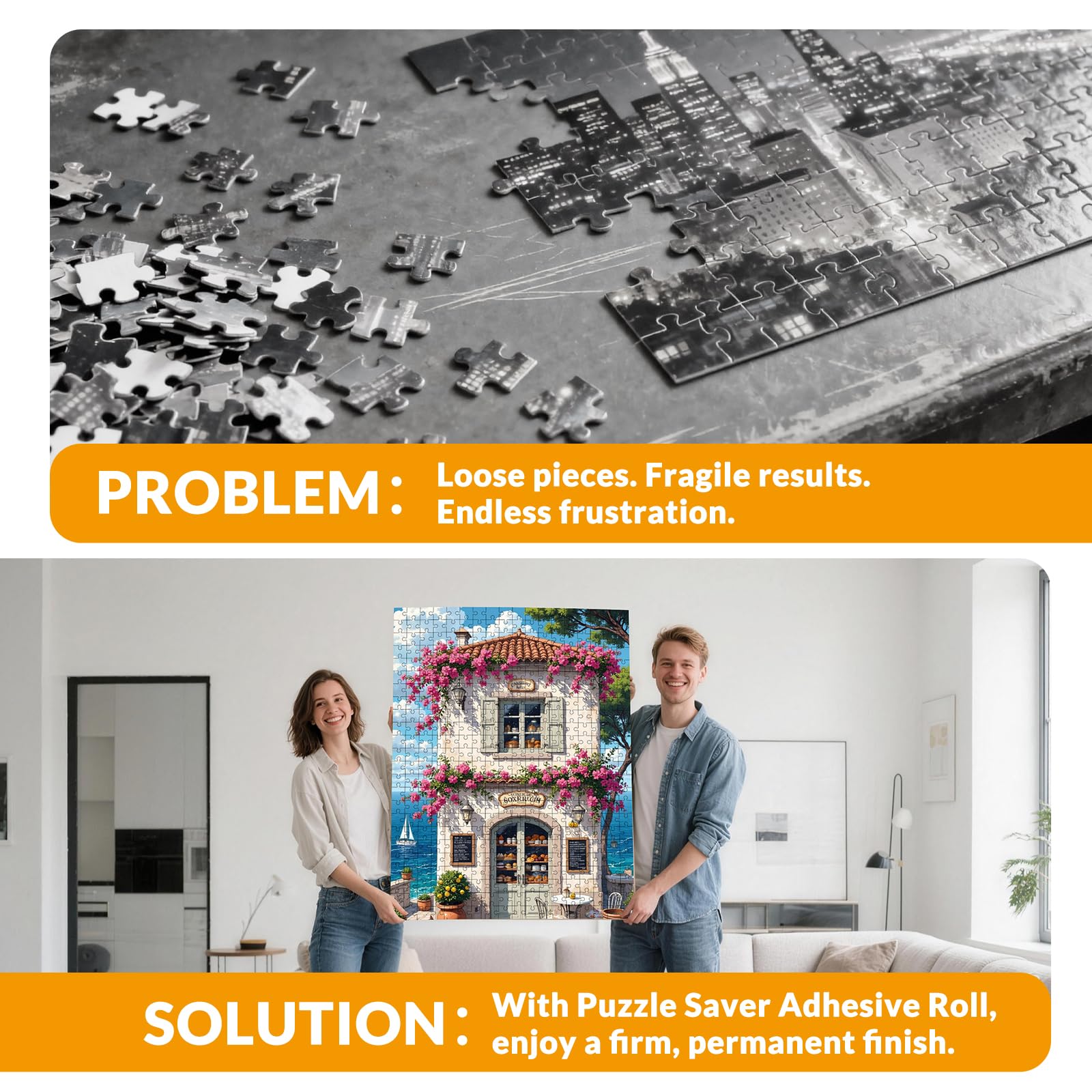 Pegamento para Puzzles en Rollo - 40cm x 20m Lámina Adhesiva de Aluminio para Conservar Puzzles Hasta 20 x 1000 piezas, Soporte Reforzado Anti-Humedad y Sin Deformación, Incluye Espátula de Aplicación