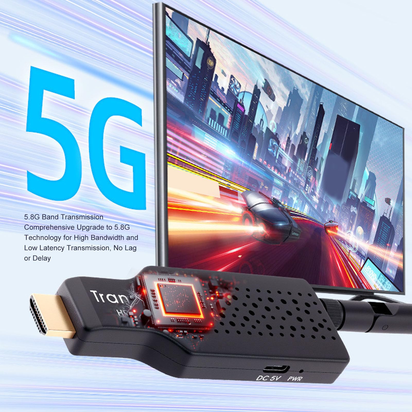 Gugxiom Émetteur et Récepteur HDMI sans Fil, 1080p 60Hz 5.8g Streaming Video Extender avec Plage de Transmission de 50 M pour Les Téléviseurs TV pour Ordinateur Portable PC