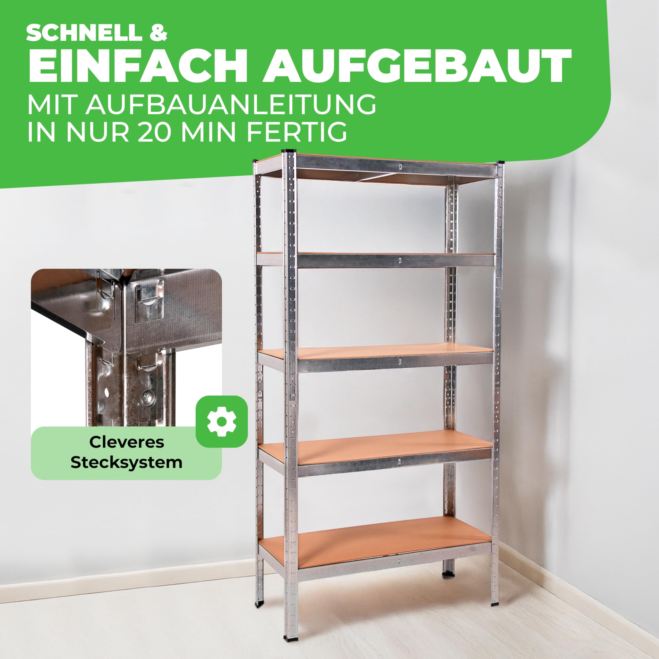 Ondis24 2X Metallregal Thomas, Lagerregal 90x40x180 (H) cm, Kellerregal bis 875kg belastbar, Silber, mit 5 Fachböden, je 175 kg belastbar, höhenverstellbar, Schwerlastregal - Doppelpack!