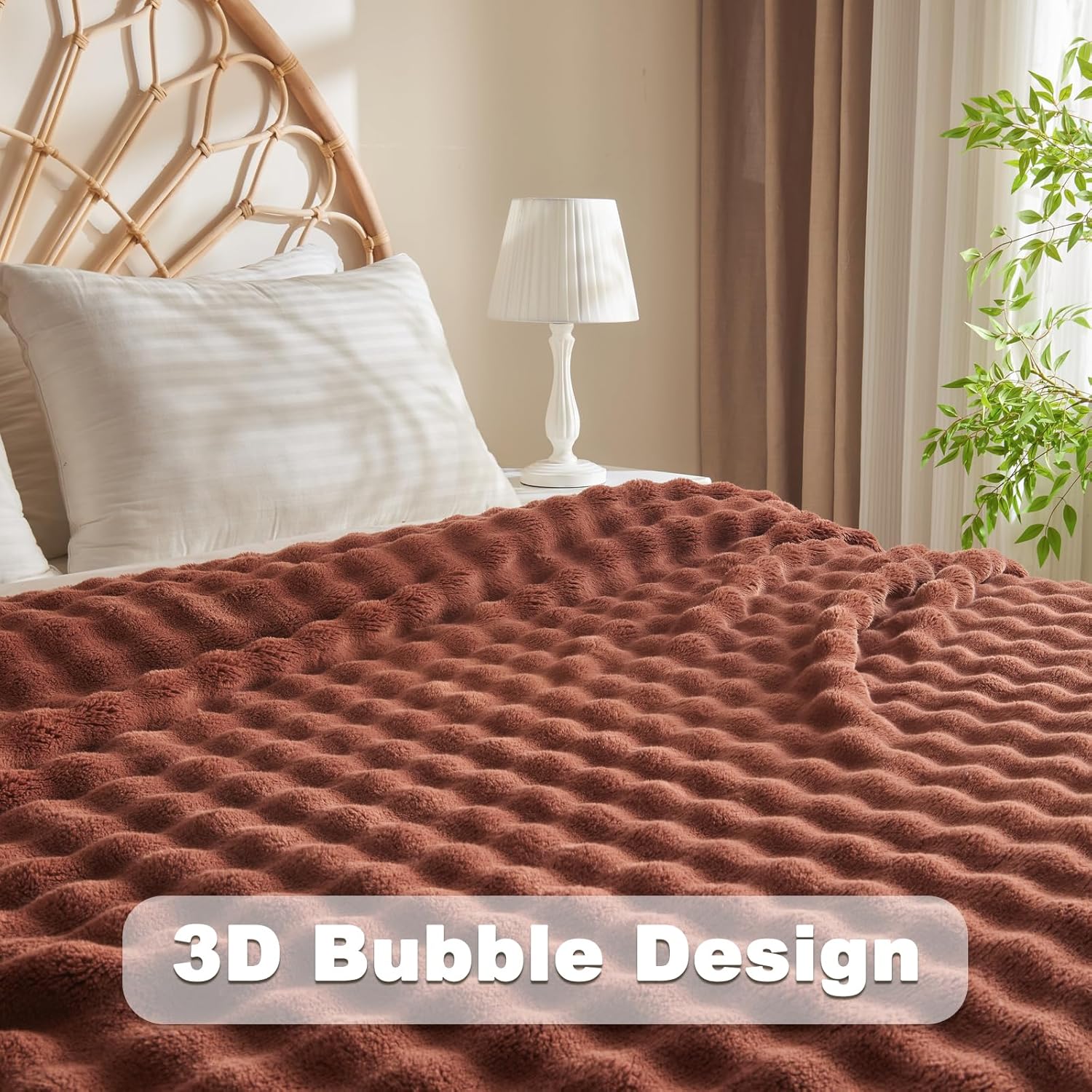 NEWCOSPLAY Throw Blanket for Couch Coffee Super Soft Flannel Fleece 3D Bubble Lightweight Bed Blanket All Season Use (Coffee, Throw(50"x60")) - Image 5