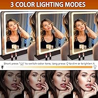 Vista 98 de Hasipu - Espejo de tocador con luces LED, espejo iluminado de maquillaje de 28 x 20 pulgadas, con 3 modos regulables, control por pantalla táctil