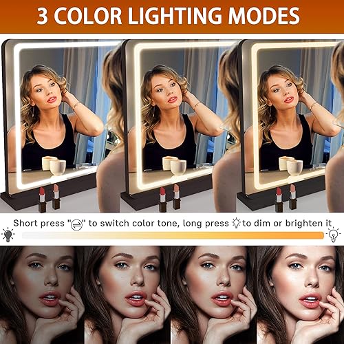 Miniatura 3 de Hasipu Espejo de tocador con luces, espejo LED de maquillaje de 31.5 x 22 pulgadas, espejo de maquillaje iluminado con 3 modos regulables, espejo de