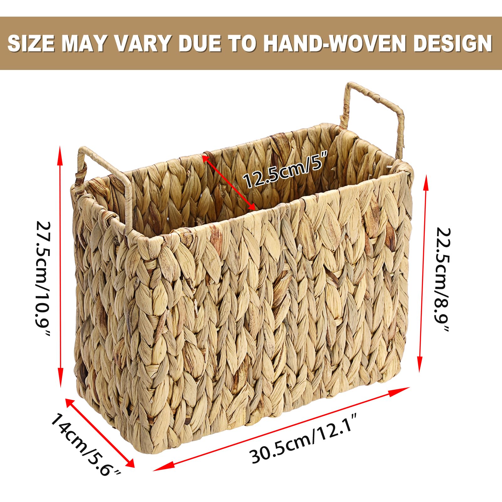 BTSKY Portariviste in vimini con manici, porta riviste in giacinto d'acqua intrecciato a mano, organizer per riviste, libri, giornali, tablet, in casa e in ufficio